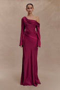 Iris Long Sleeve Satin Maxi Dress - Mahogany