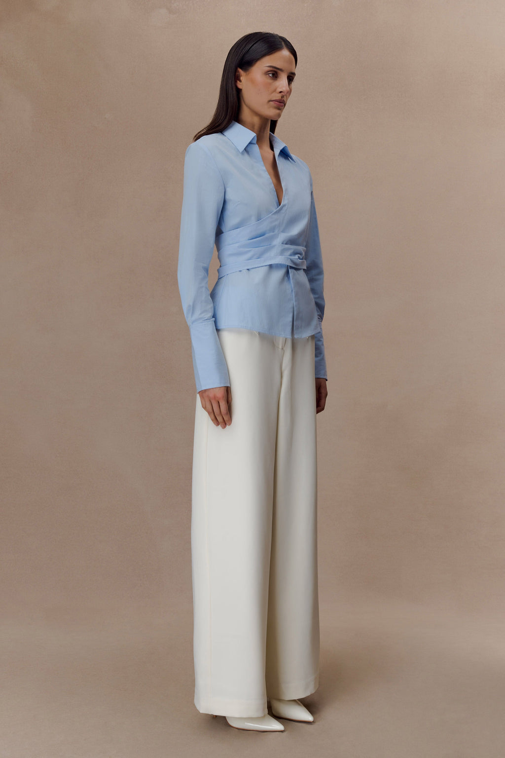 Eugenia Wrap Cotton Shirt - Blue