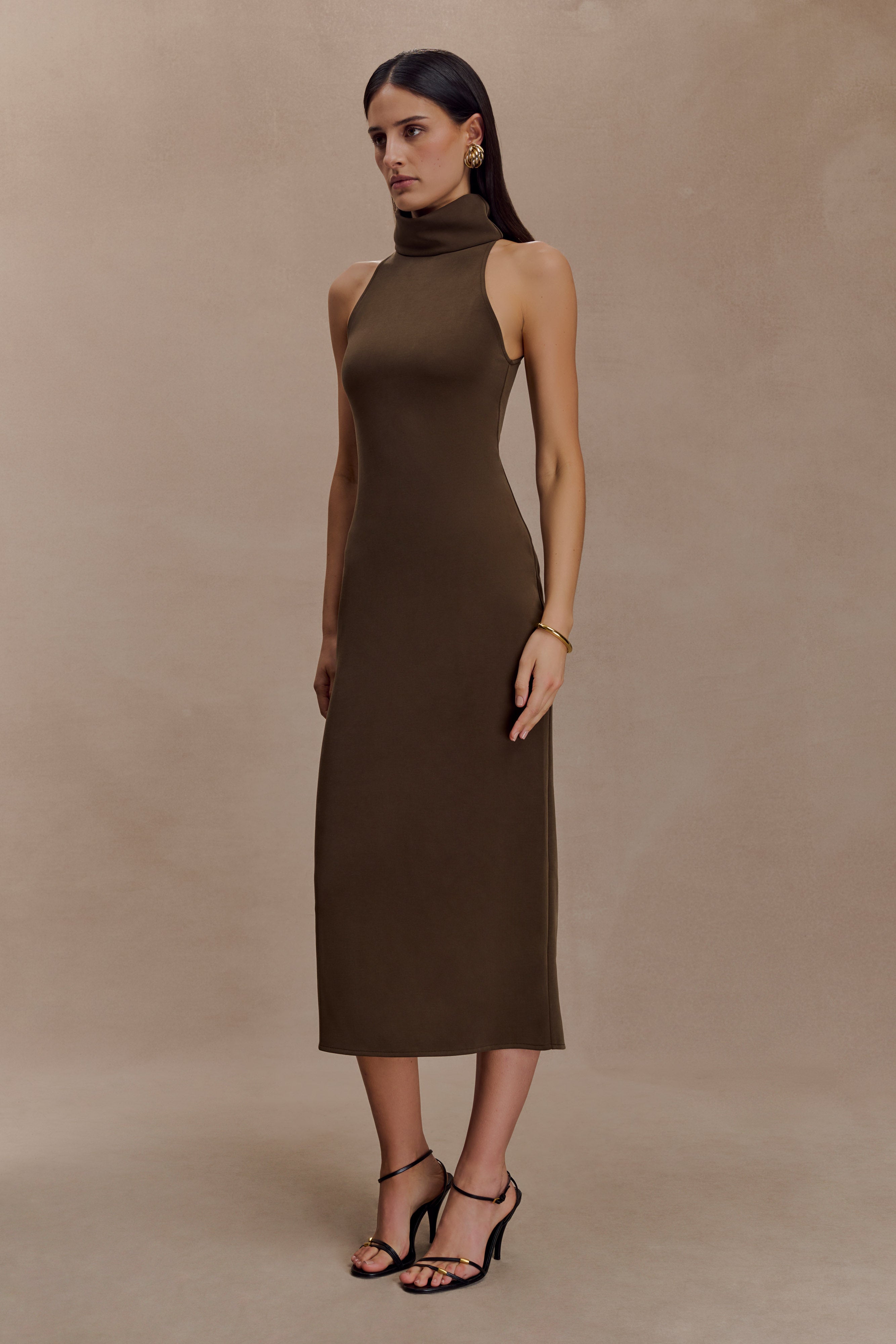 Kennedy High Neck Midi Dress - Chocolate