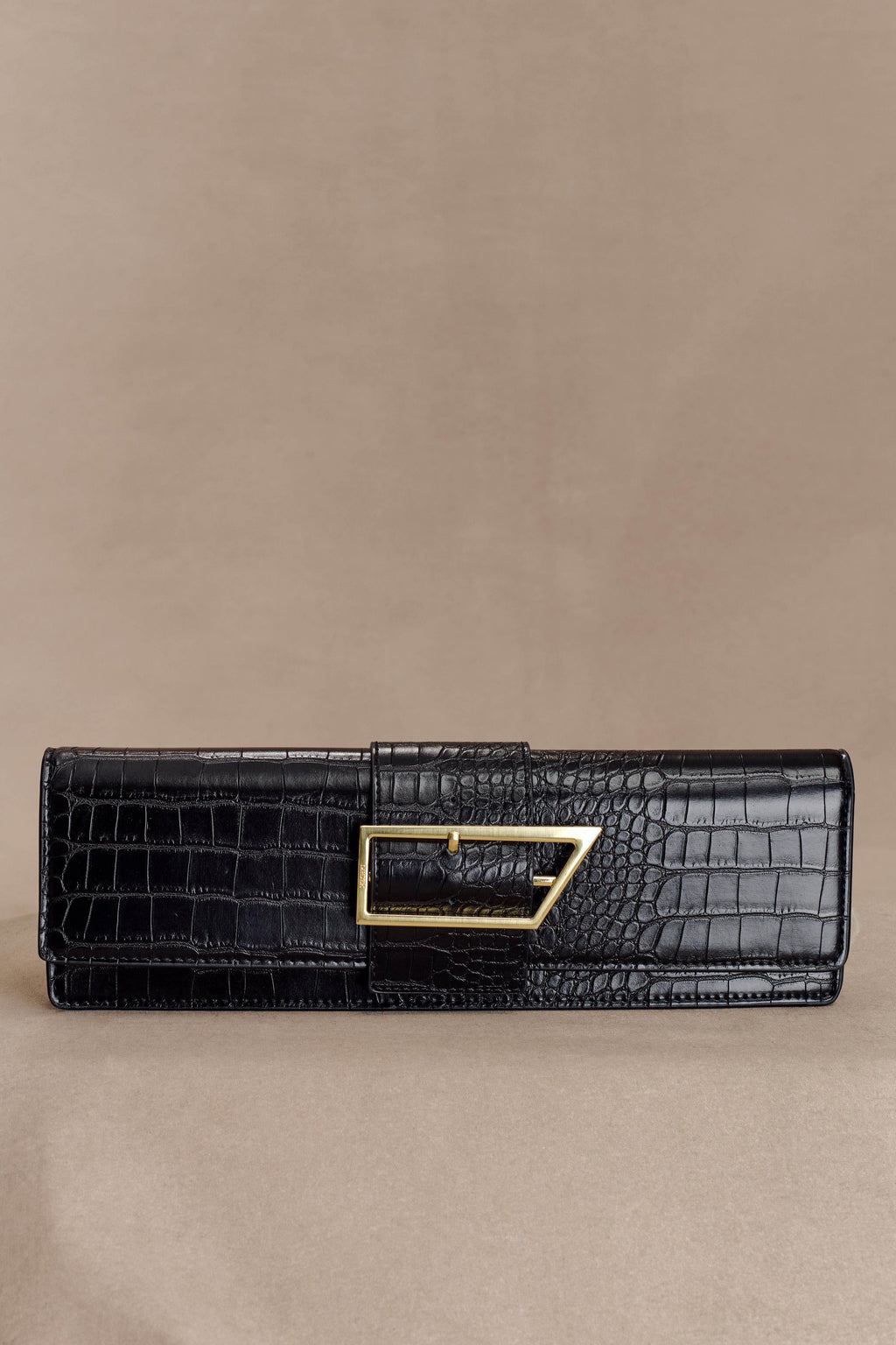 Jessica Faux Leather Crocodile Clutch - Black