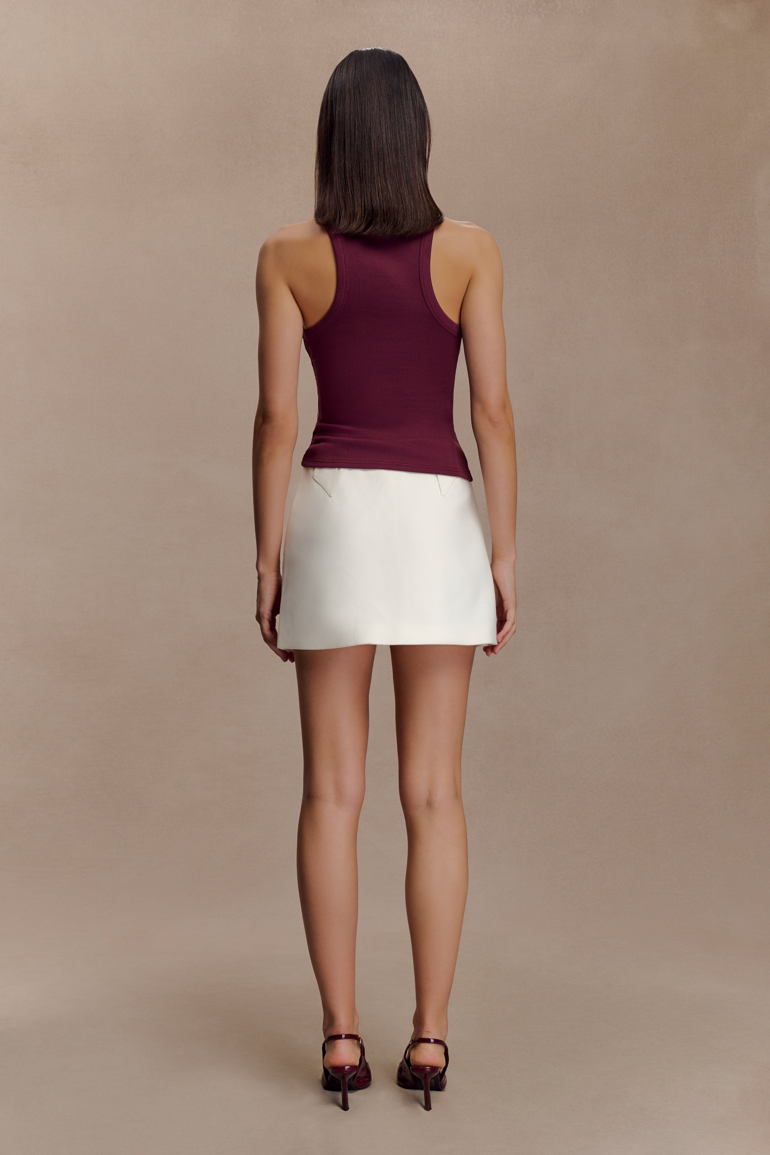 Lola Ribbed Sleeveless Top With Hardware - Burgundy
