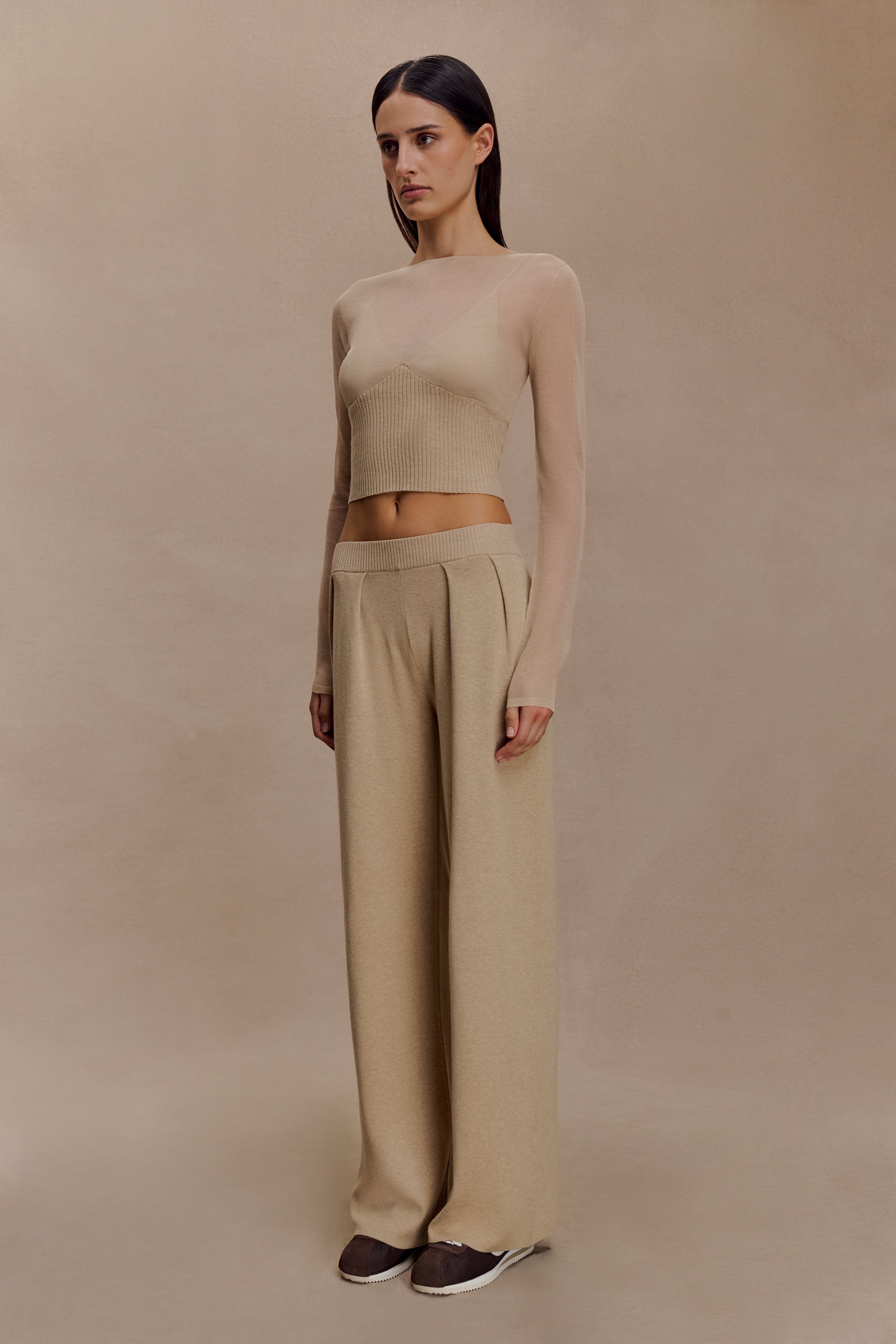 Frannie Gathered Silk Blend Knit Pants - Sand
