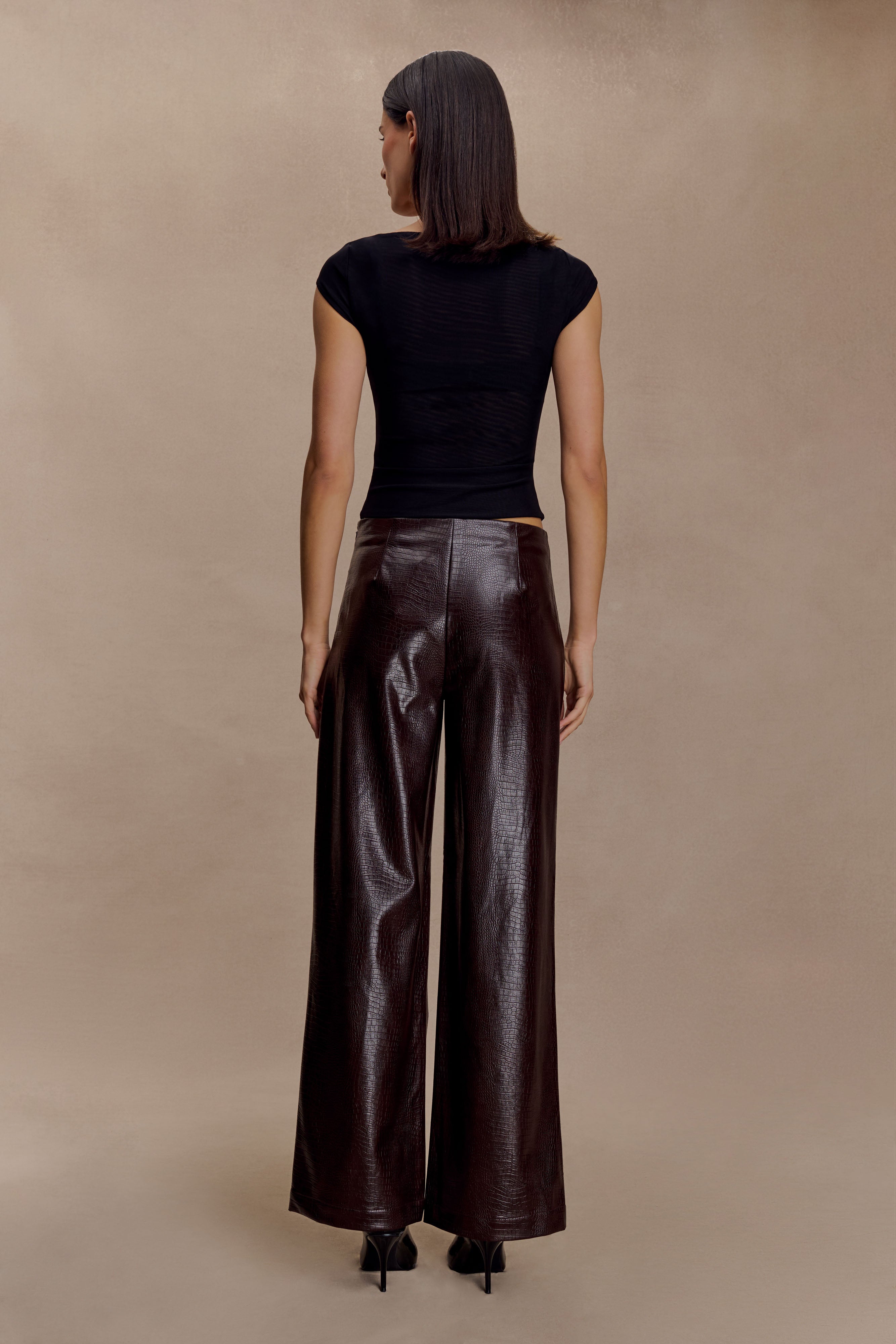 Henry Croc Faux Leather Straight Leg Pants - Dark Chocolate