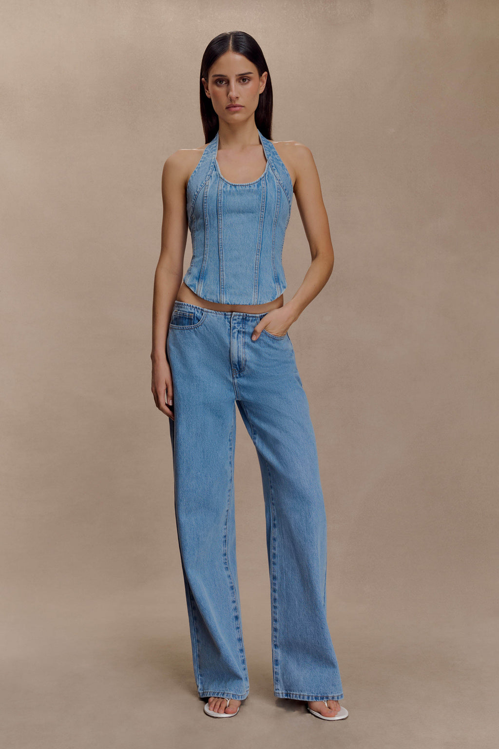 Meadow Denim Corset Halter Top - Classic Blue
