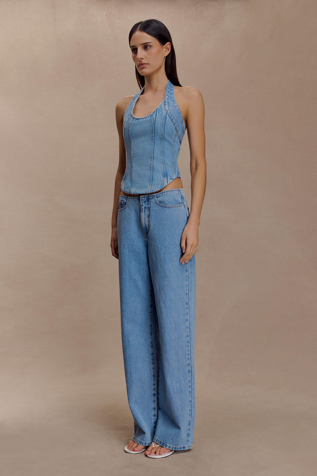 Meadow Denim Corset Halter Top - Classic Blue