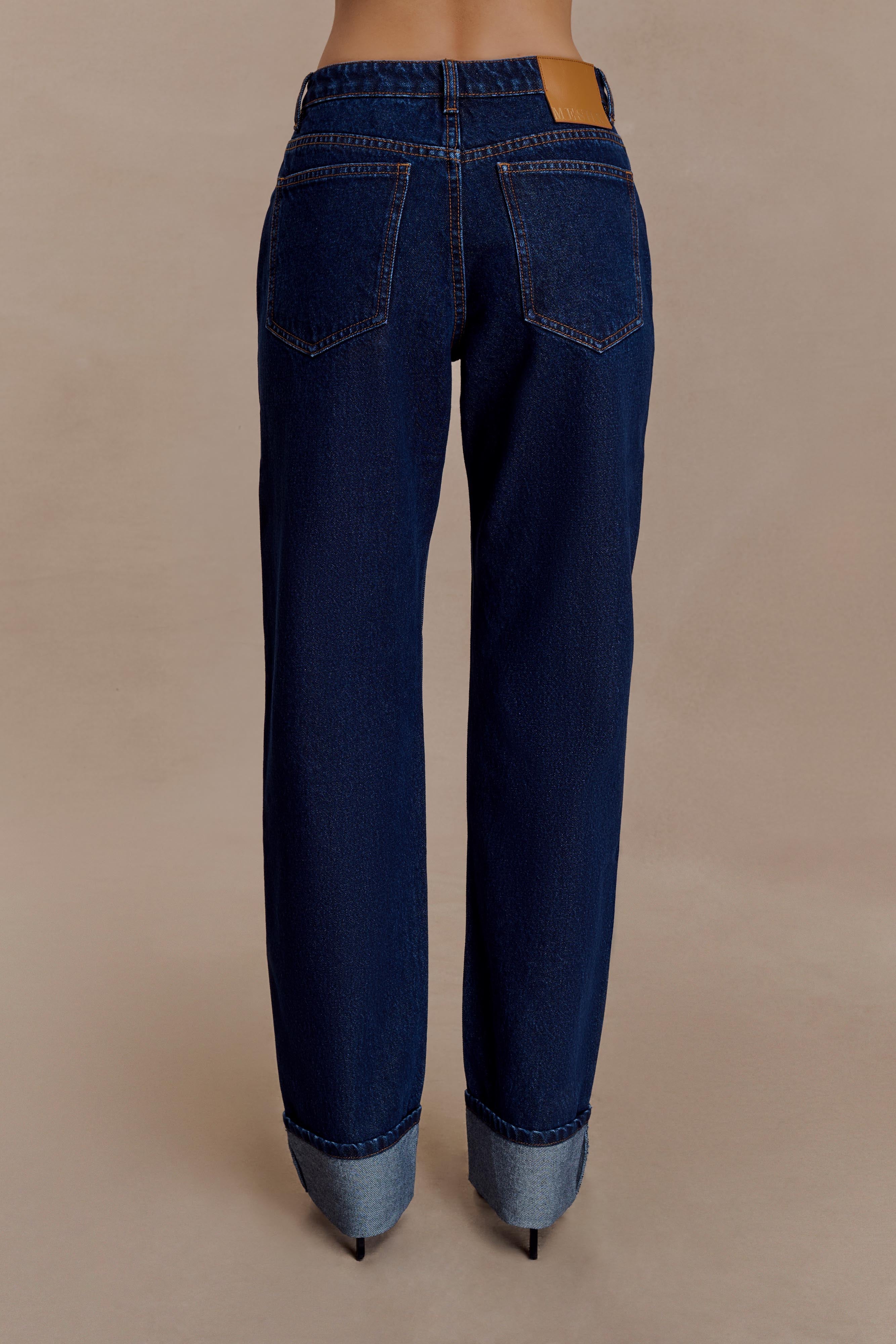 Kirralee Straight Leg Cuffed Jeans - Indigo Blue
