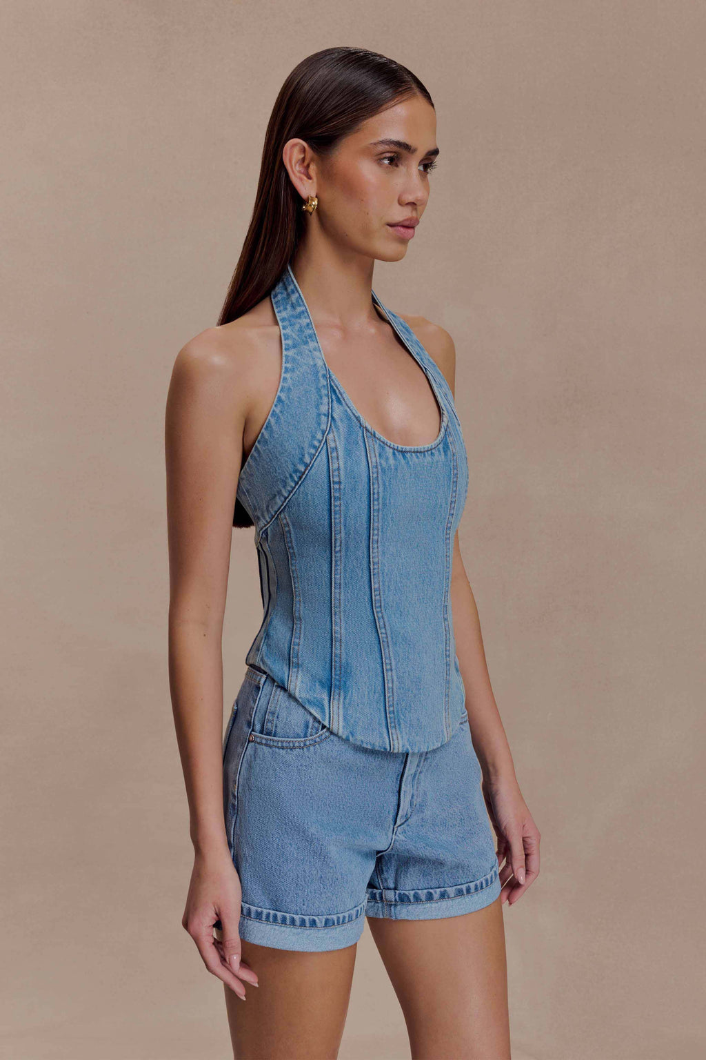 Carlene Cuffed Denim Shorts - Classic Blue