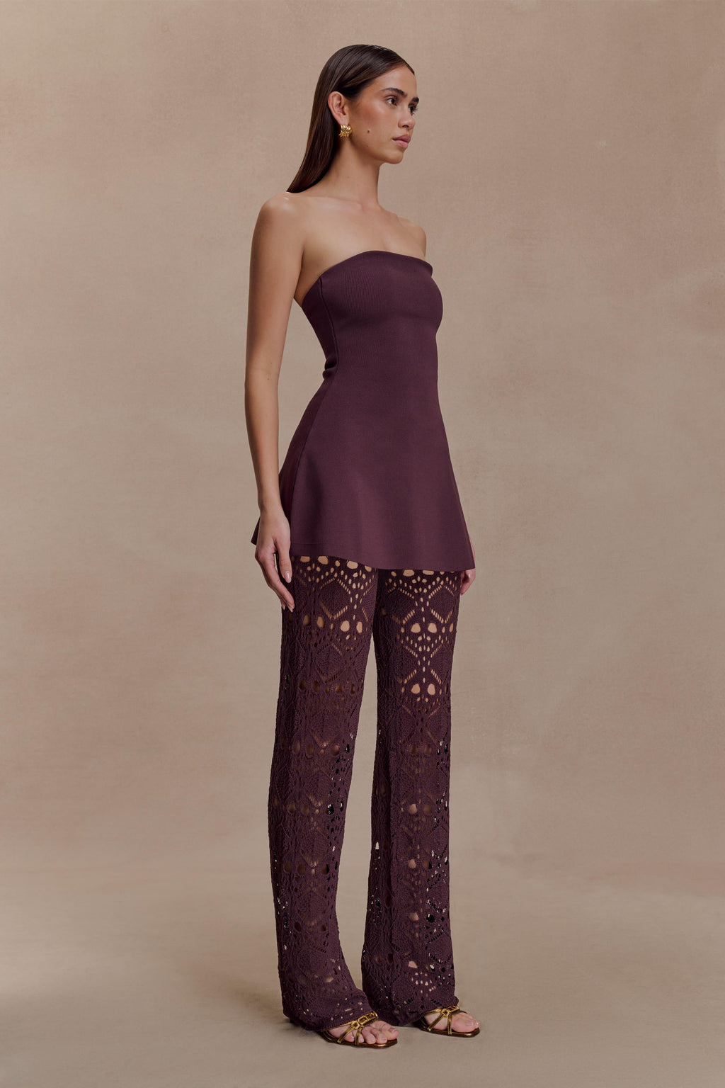 Anette Bandage Knit Strapless Top - Chocolate