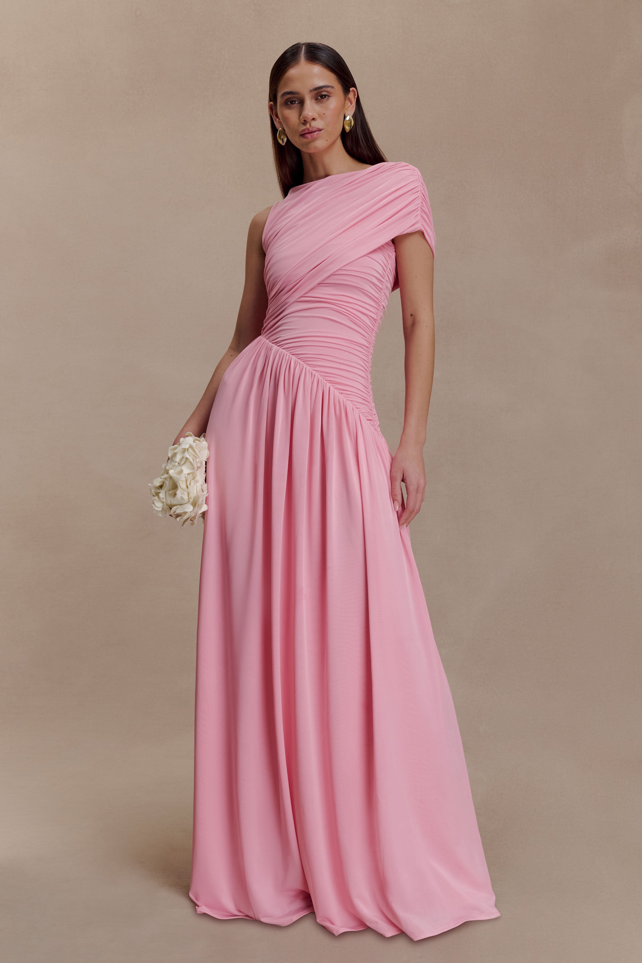 Ayeshya Slinky Asymmetric Maxi Dress - Candy Pink
