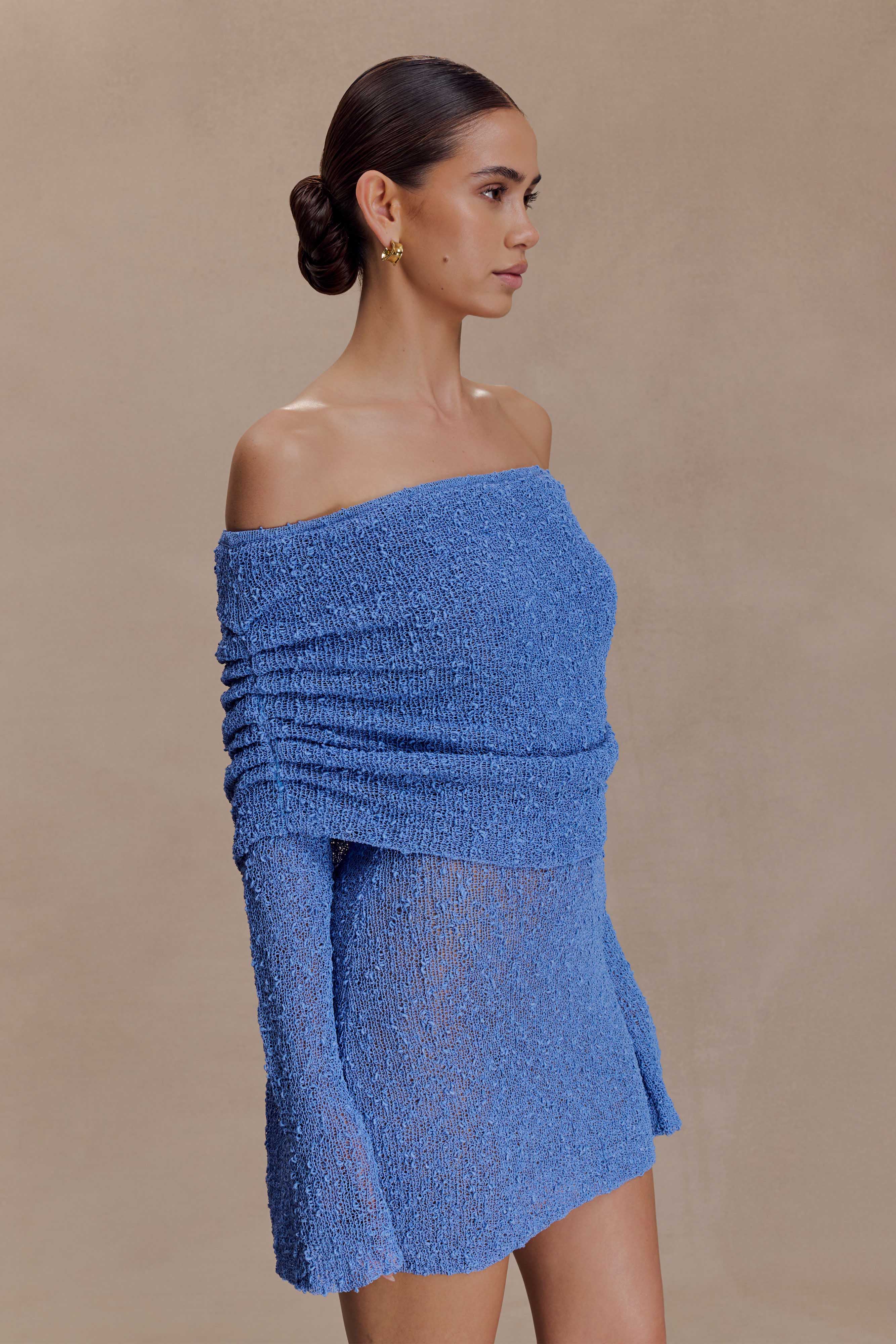 Marisol Off Shoulder Boucle Mini Dress - Periwinkle