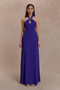 Ozias Halter Semi Sheer Knit Maxi Dress - Deep Purple