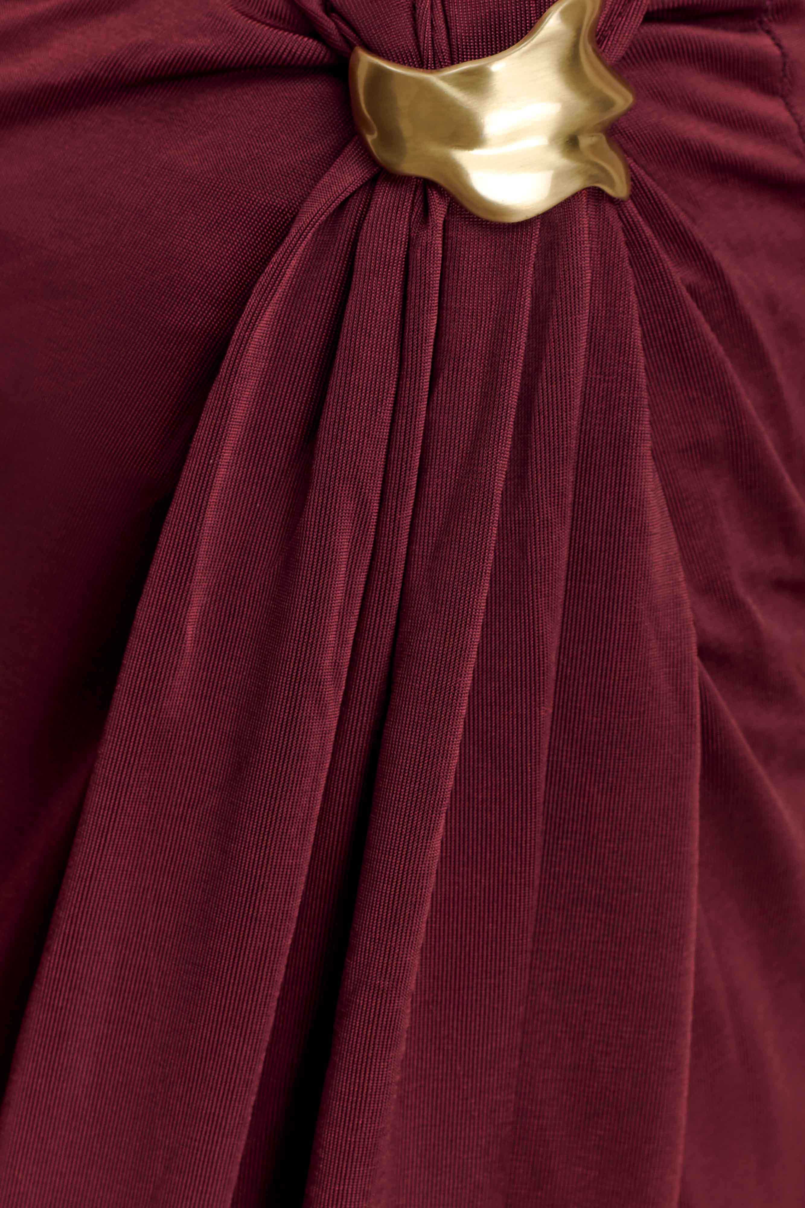 Bridget Slinky Maxi Skirt With Hardware - Burgundy