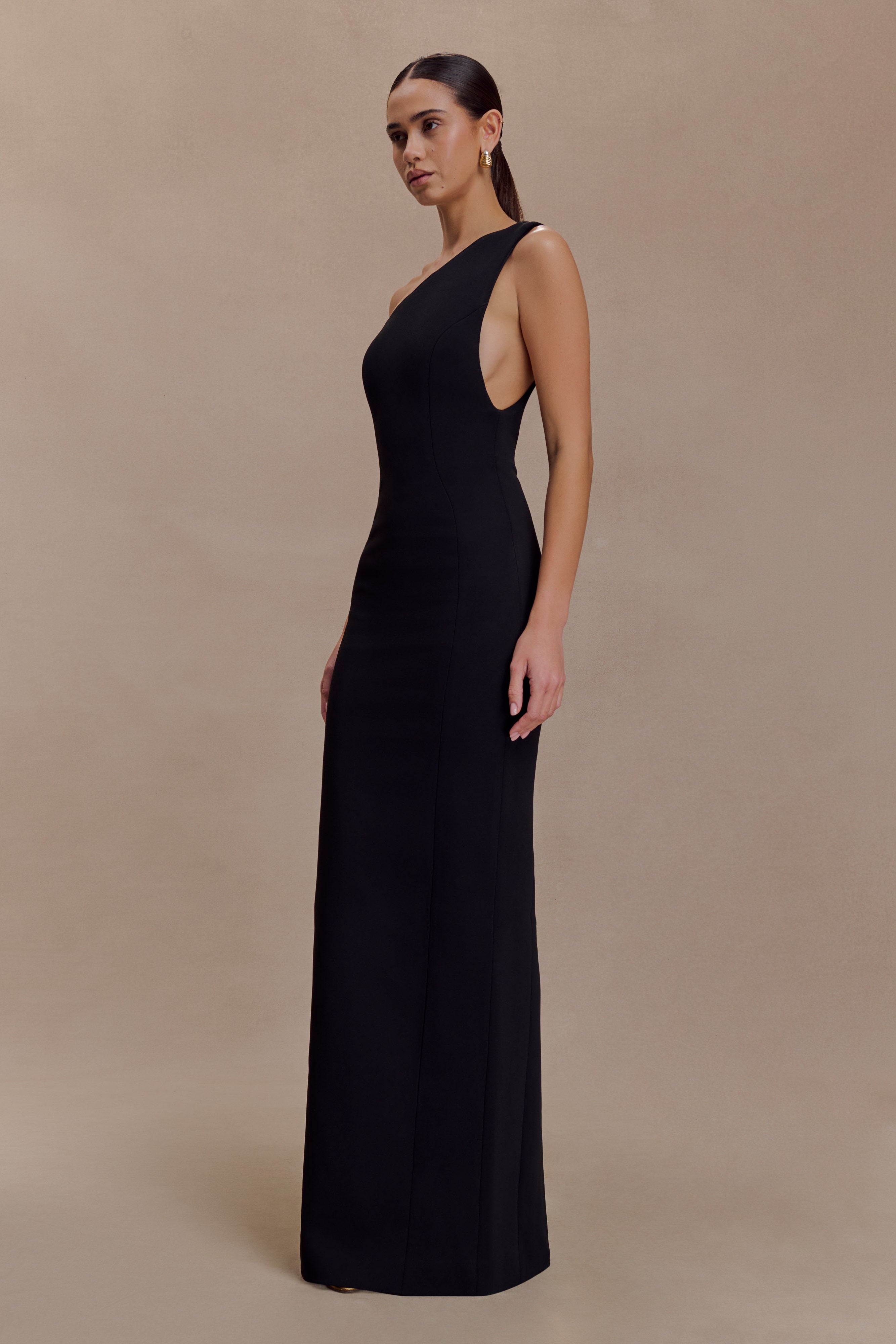 Milena One Shoulder Crepe Maxi Dress - Black