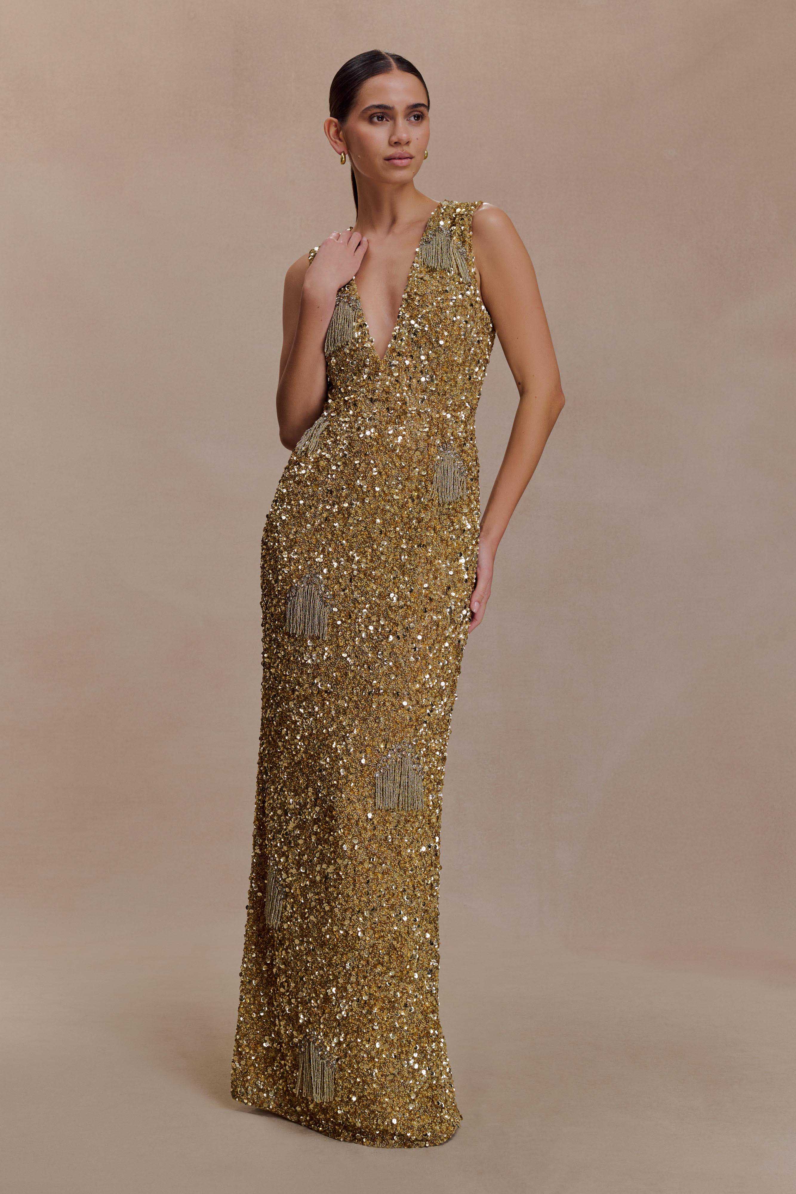 Astor Hand Embellished Maxi Dress - Gold