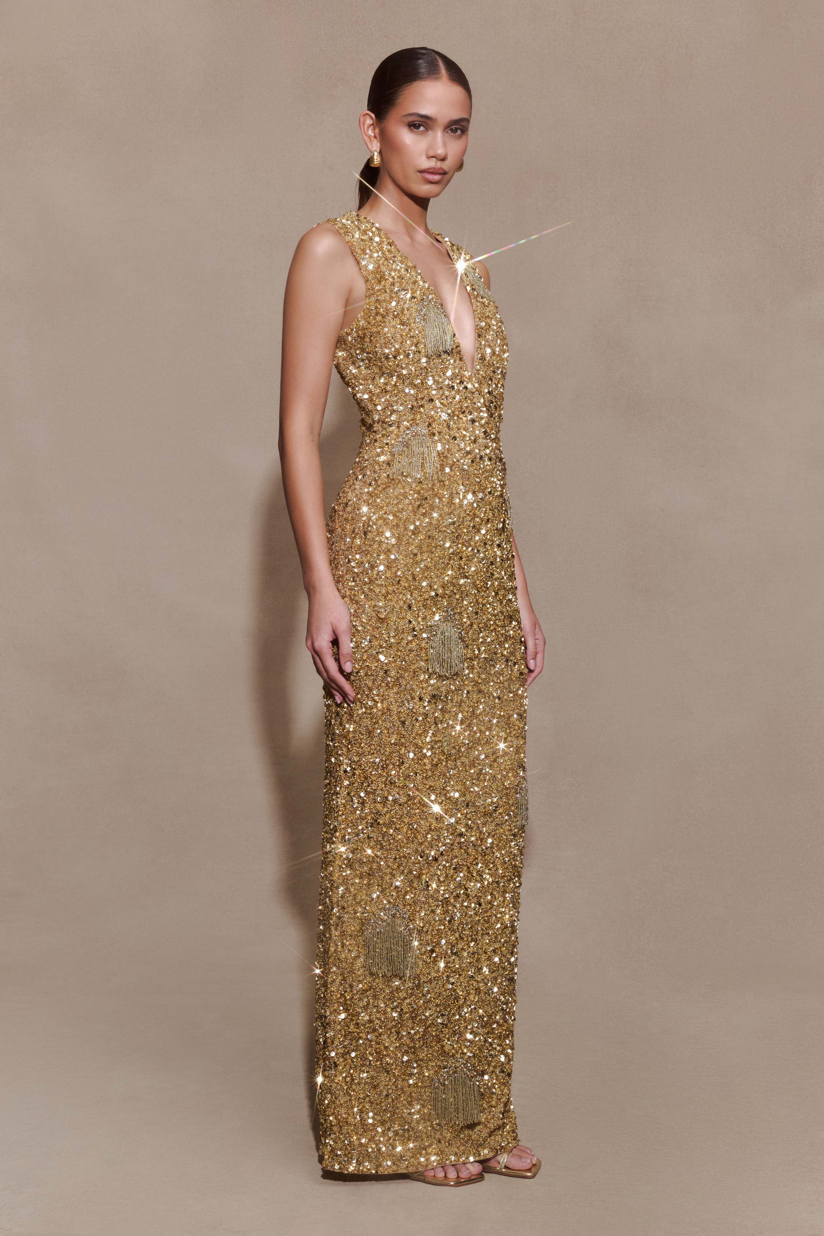 Astor Hand Embellished Maxi Dress - Gold