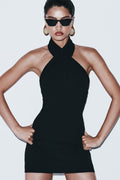 Christina Cross Over Mini Dress - Black