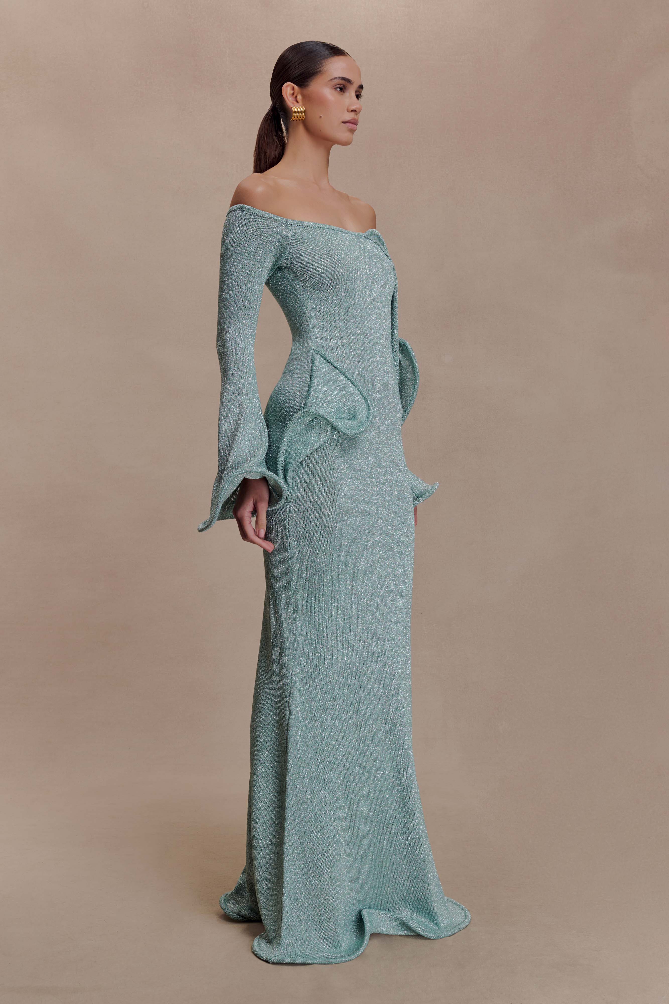 Sandrine Lurex Knit Maxi Dress - Aqua
