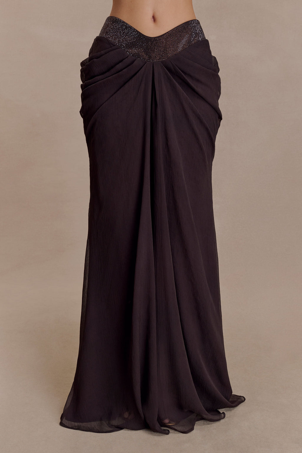 Siren Satin And Diamante Maxi Skirt - Dark Chocolate