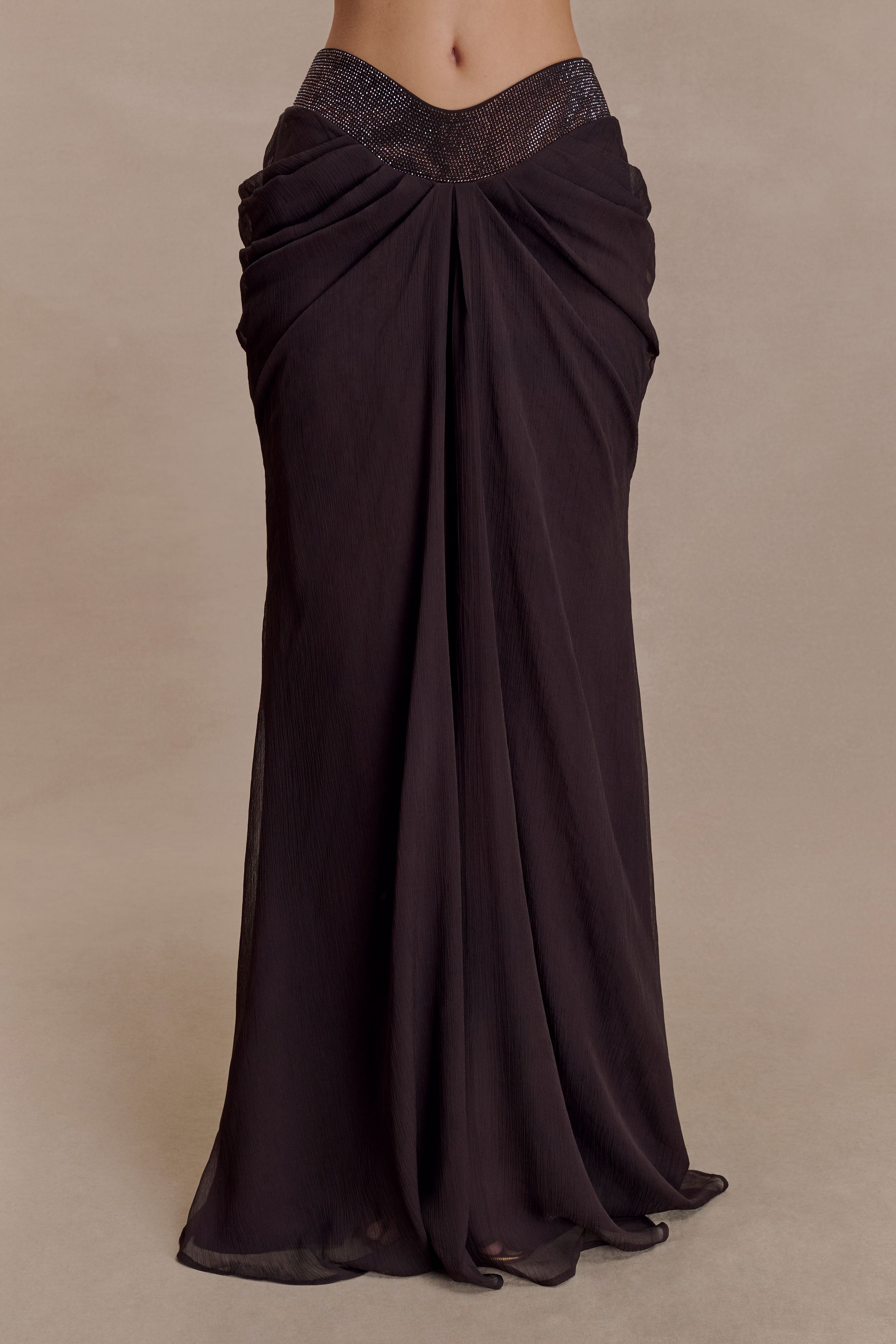 Siren Satin And Diamante Maxi Skirt - Dark Chocolate