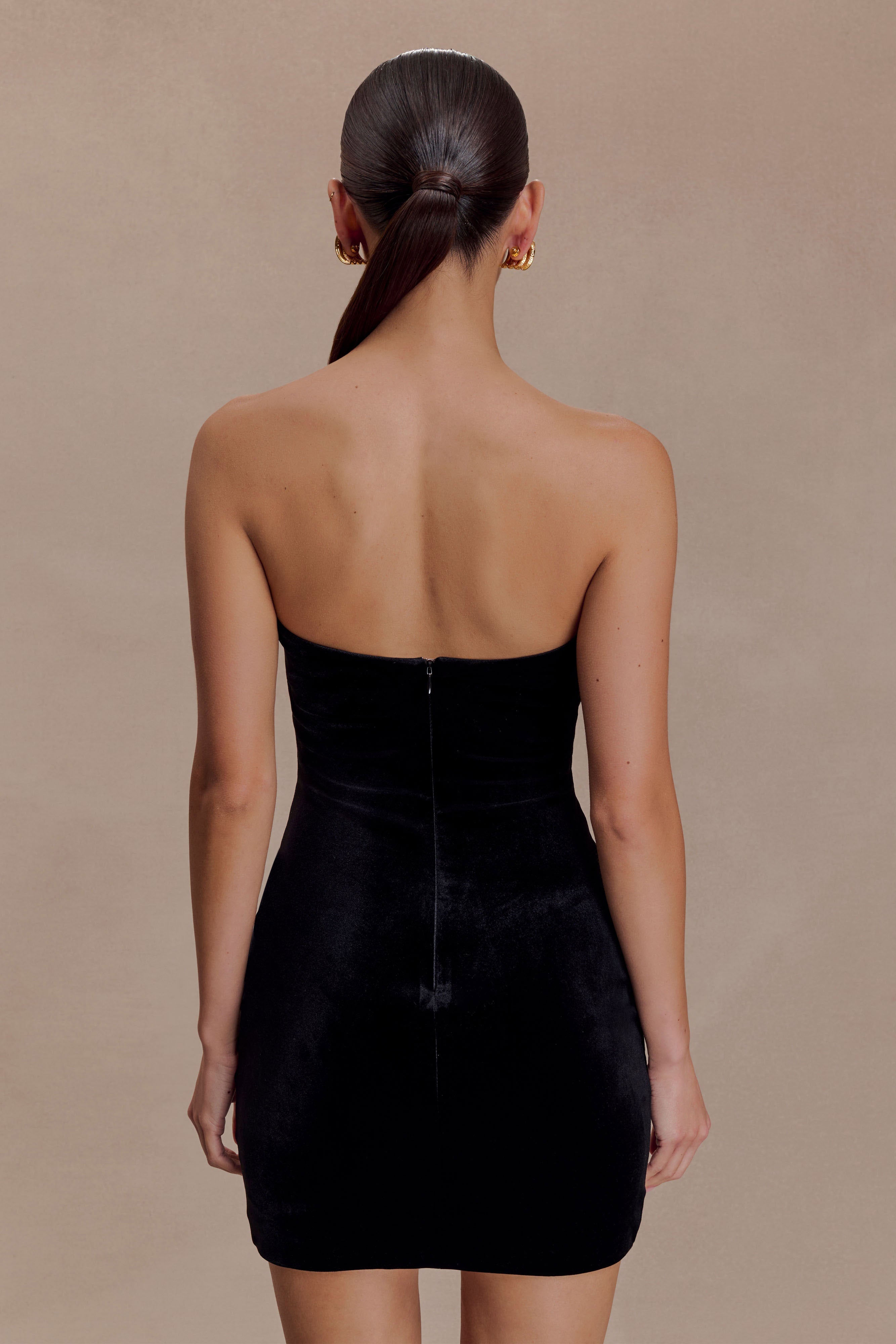Paulina Velvet Strapless Mini Dress - Black
