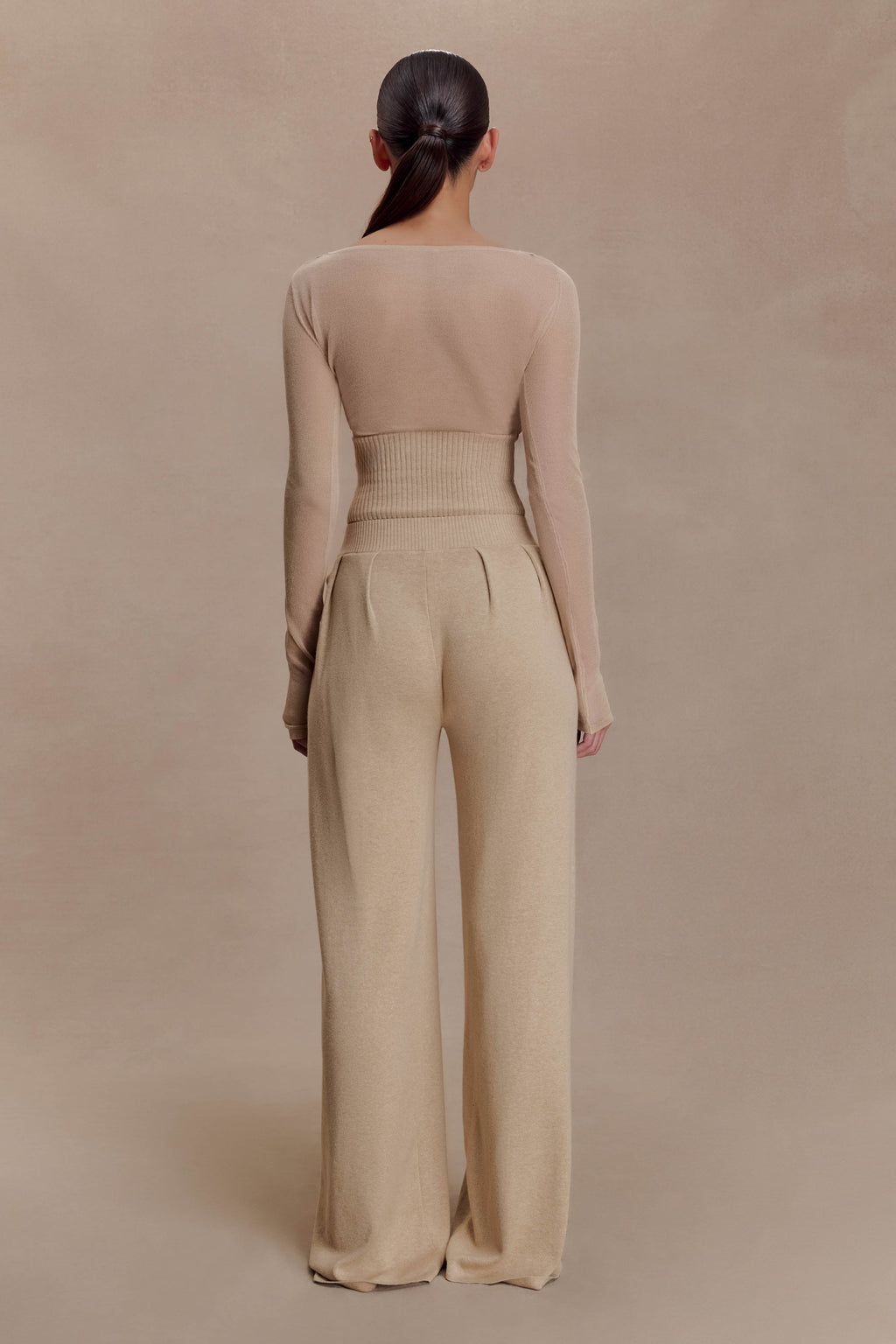 Frannie Gathered Silk Blend Knit Pants - Sand