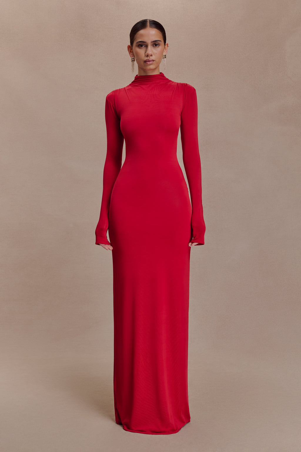 Kiyah Slinky Cut Out Maxi Dress - Red