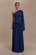 Vivica Slinky Gathered Maxi Skirt - Midnight Navy