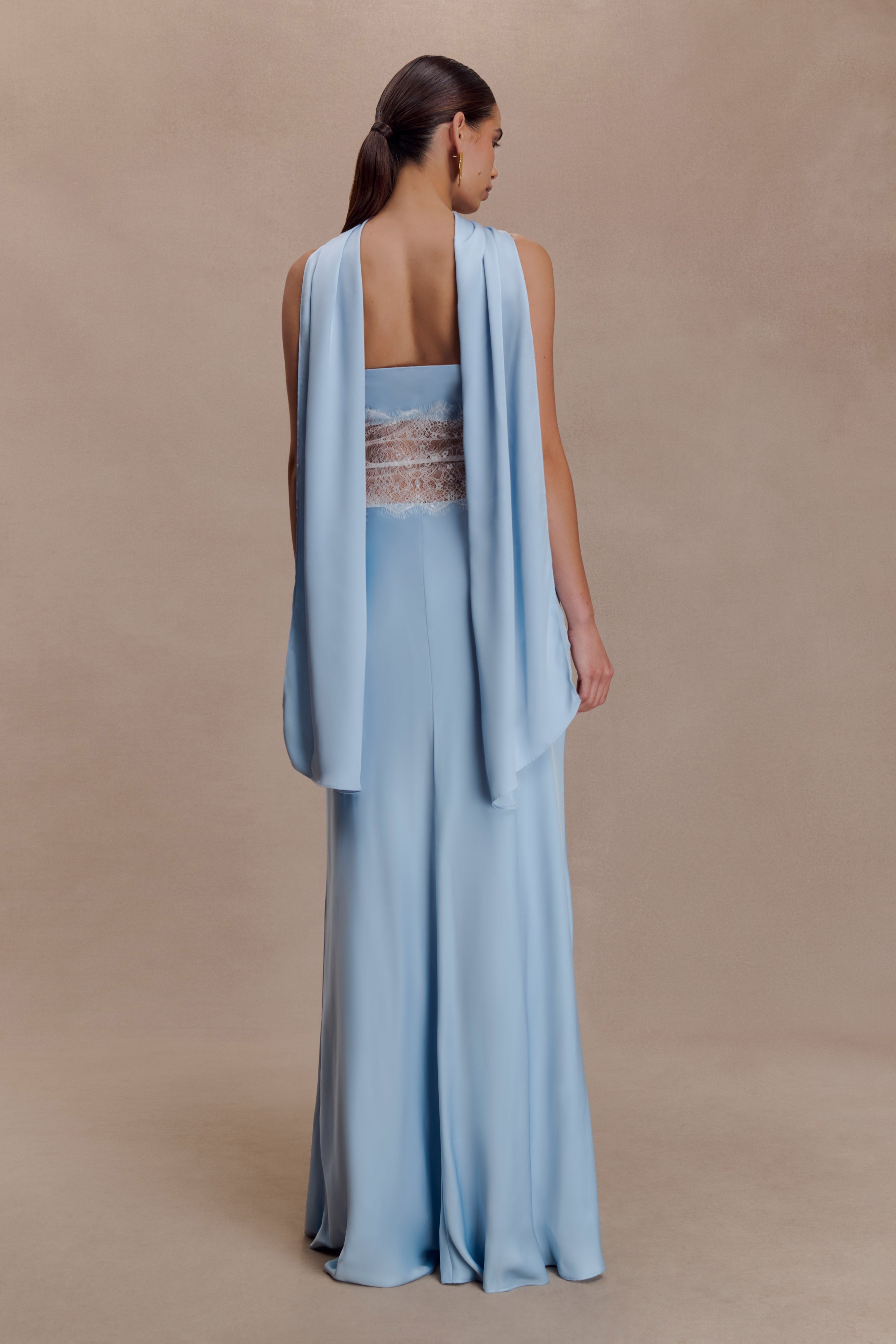Pilar Strapless Satin And Lace Maxi Dress - Cornflower Blue