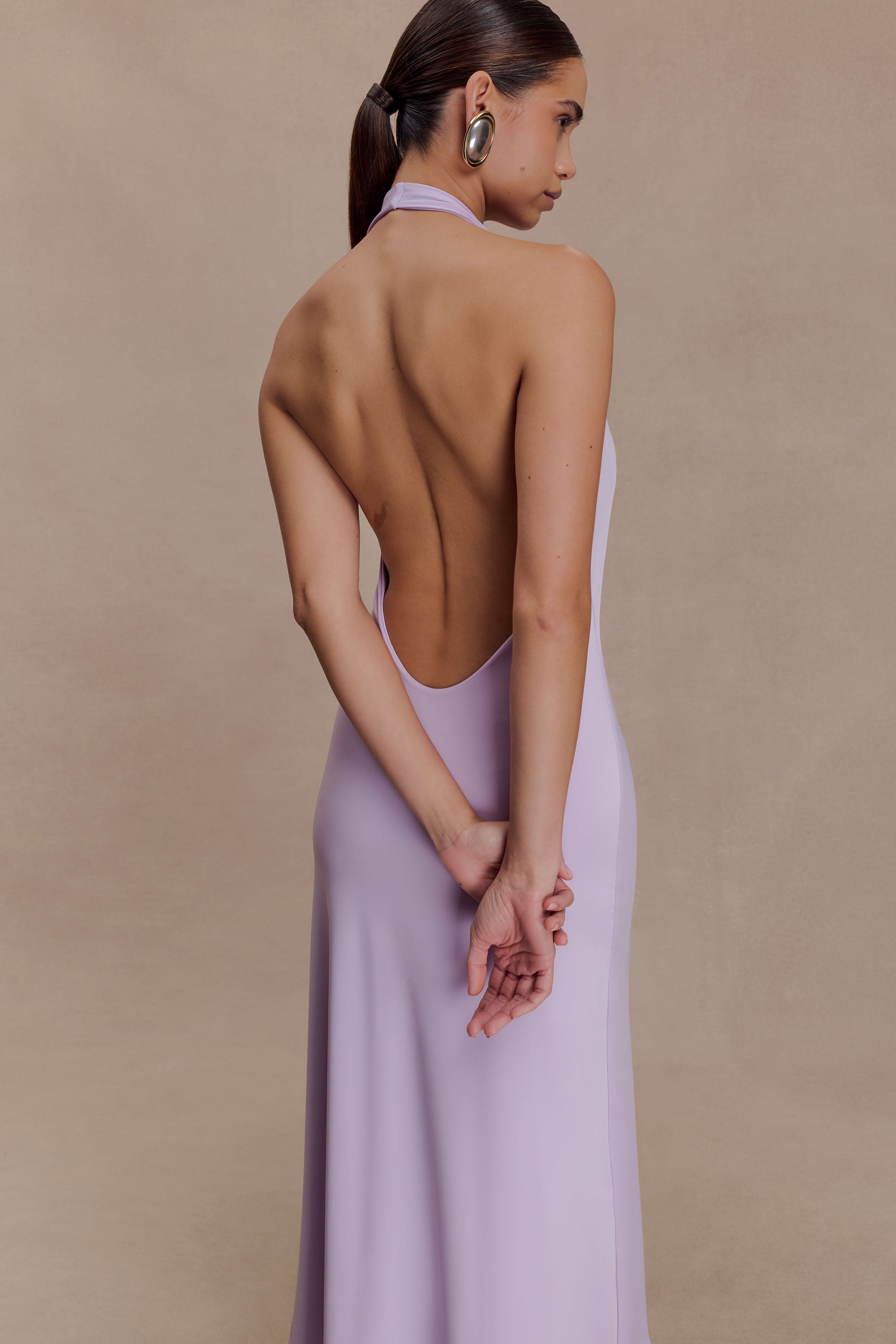 Genie Slinky Halter Midi Dress - Lilac