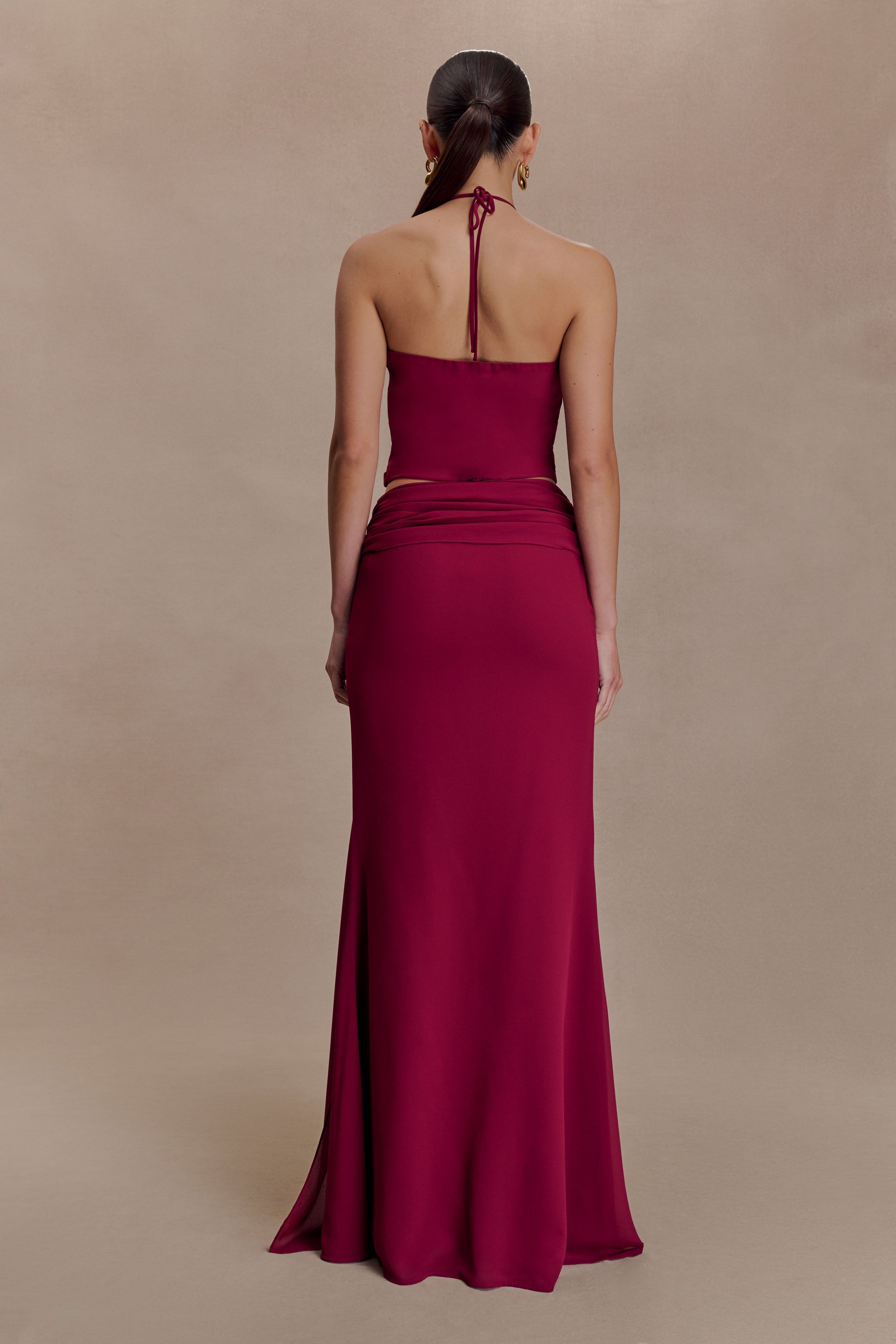 Celina Chiffon Halter Top With Hardware - Cherry Red