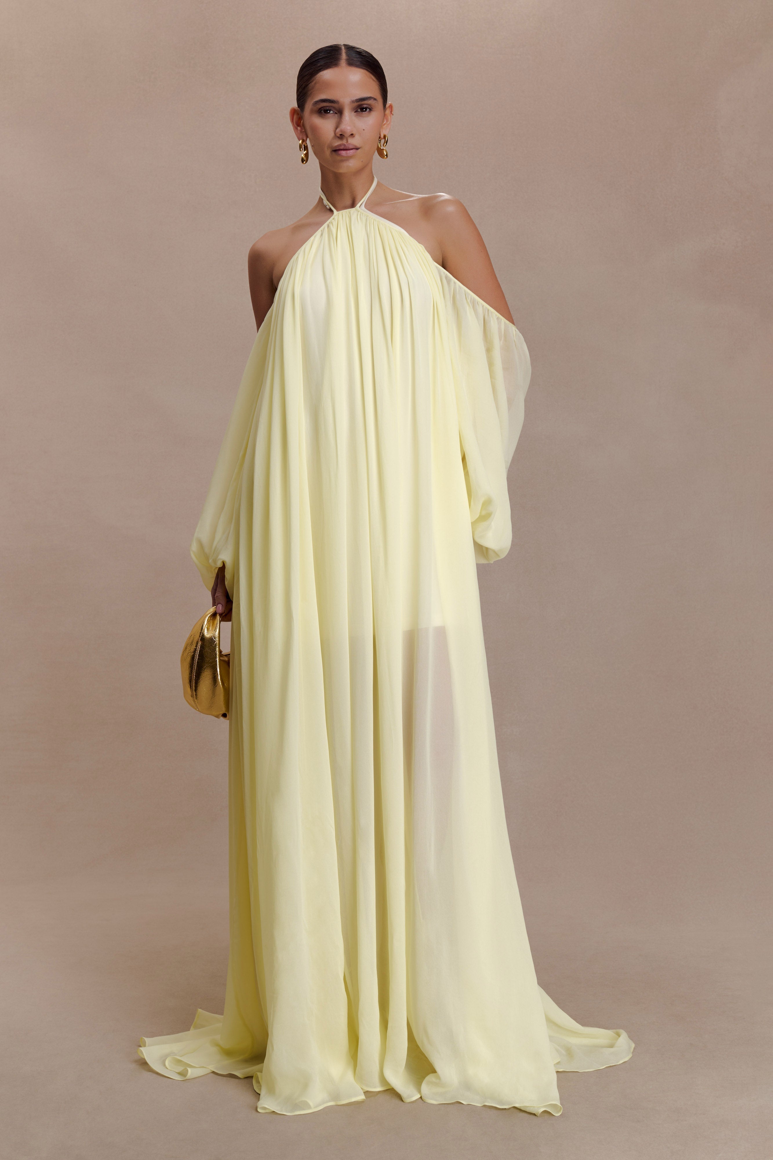 Janni Chiffon Maxi Dress With Hardware - Lemon Lime