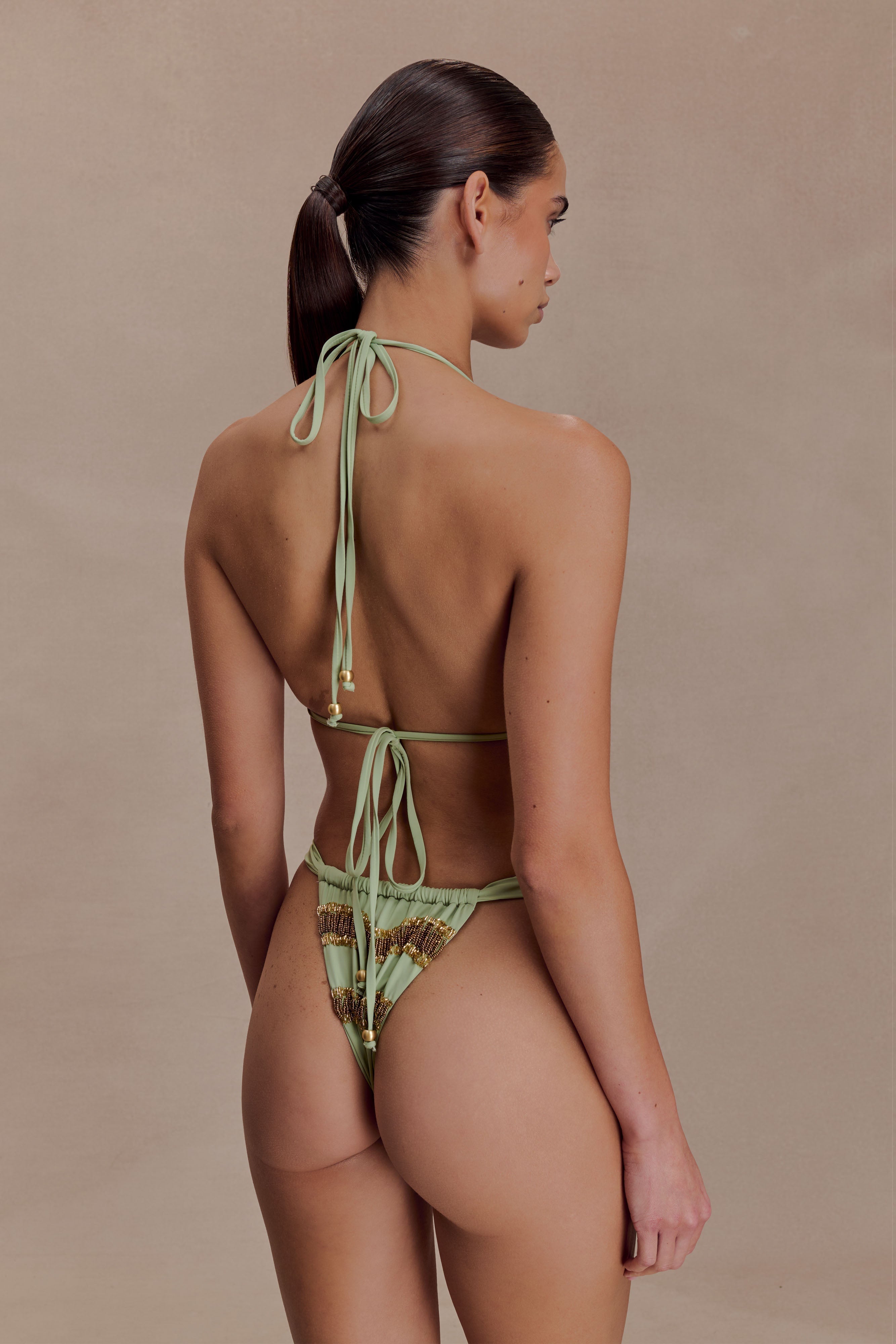 Robyn Beaded Triangle Bikini Top - Sage