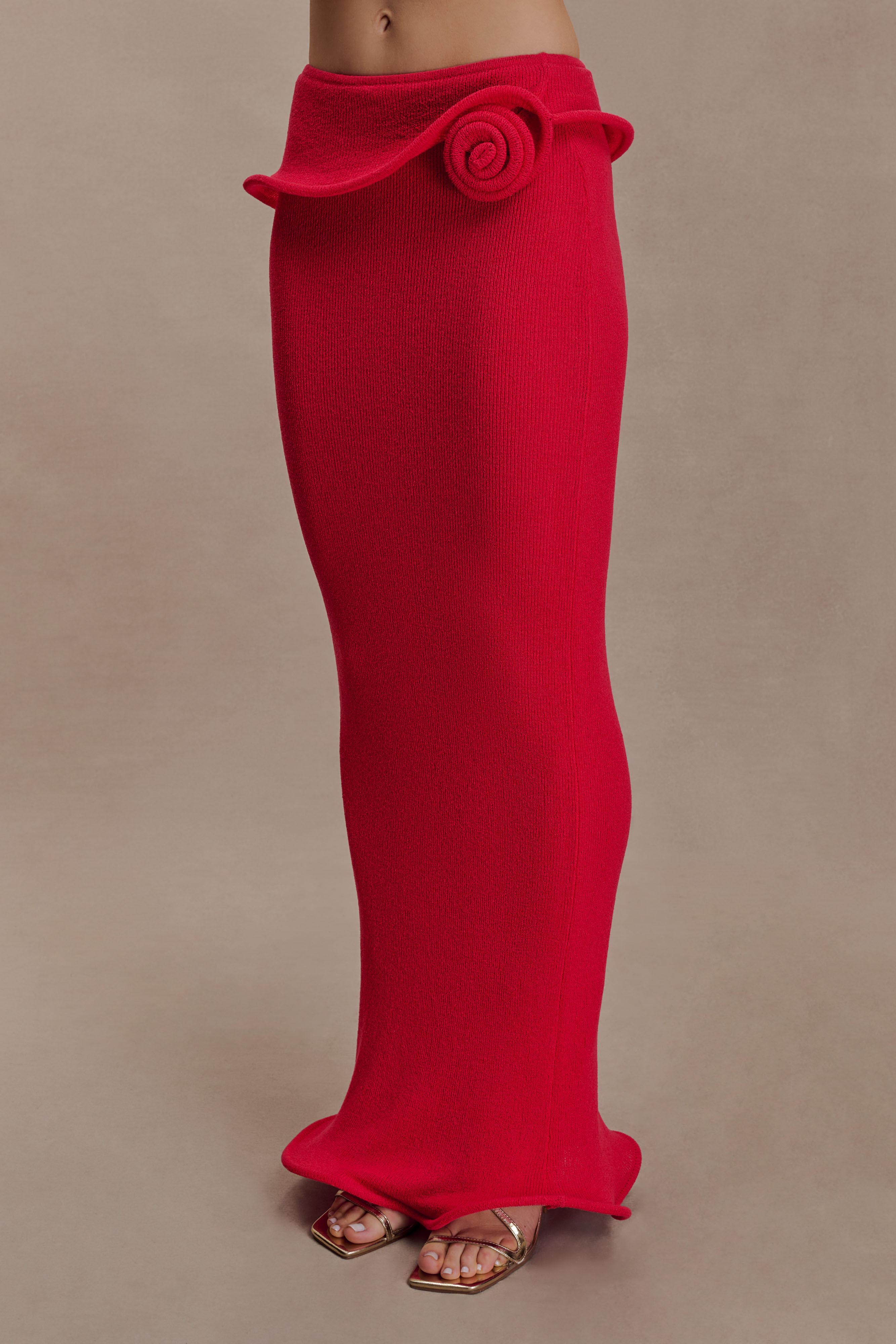Samira Knit Wired Maxi Skirt - Red