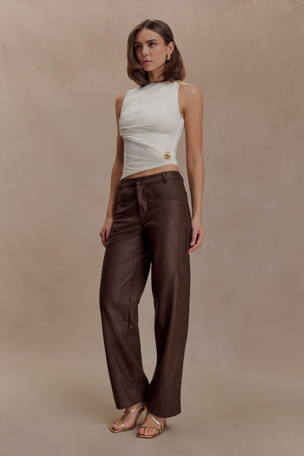 Amia Slinky Sleeveless Top With Hardware - Ivory