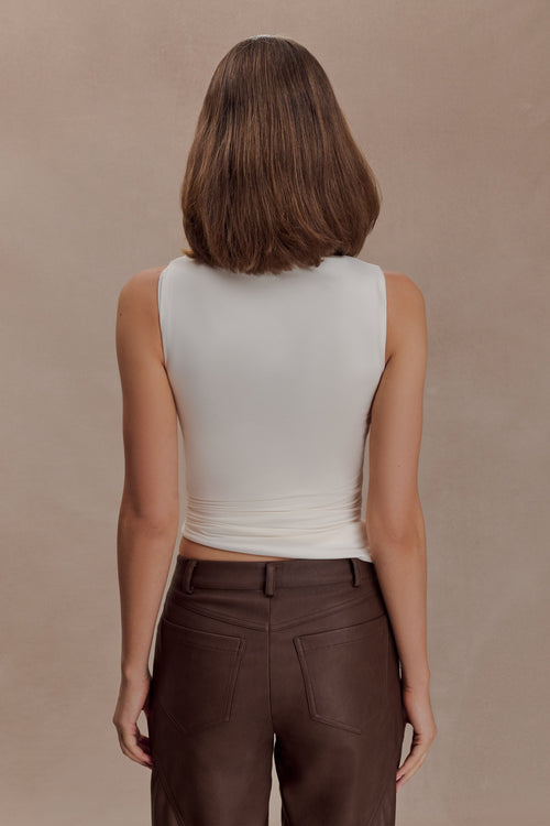 Amia Slinky Sleeveless Top With Hardware - Ivory