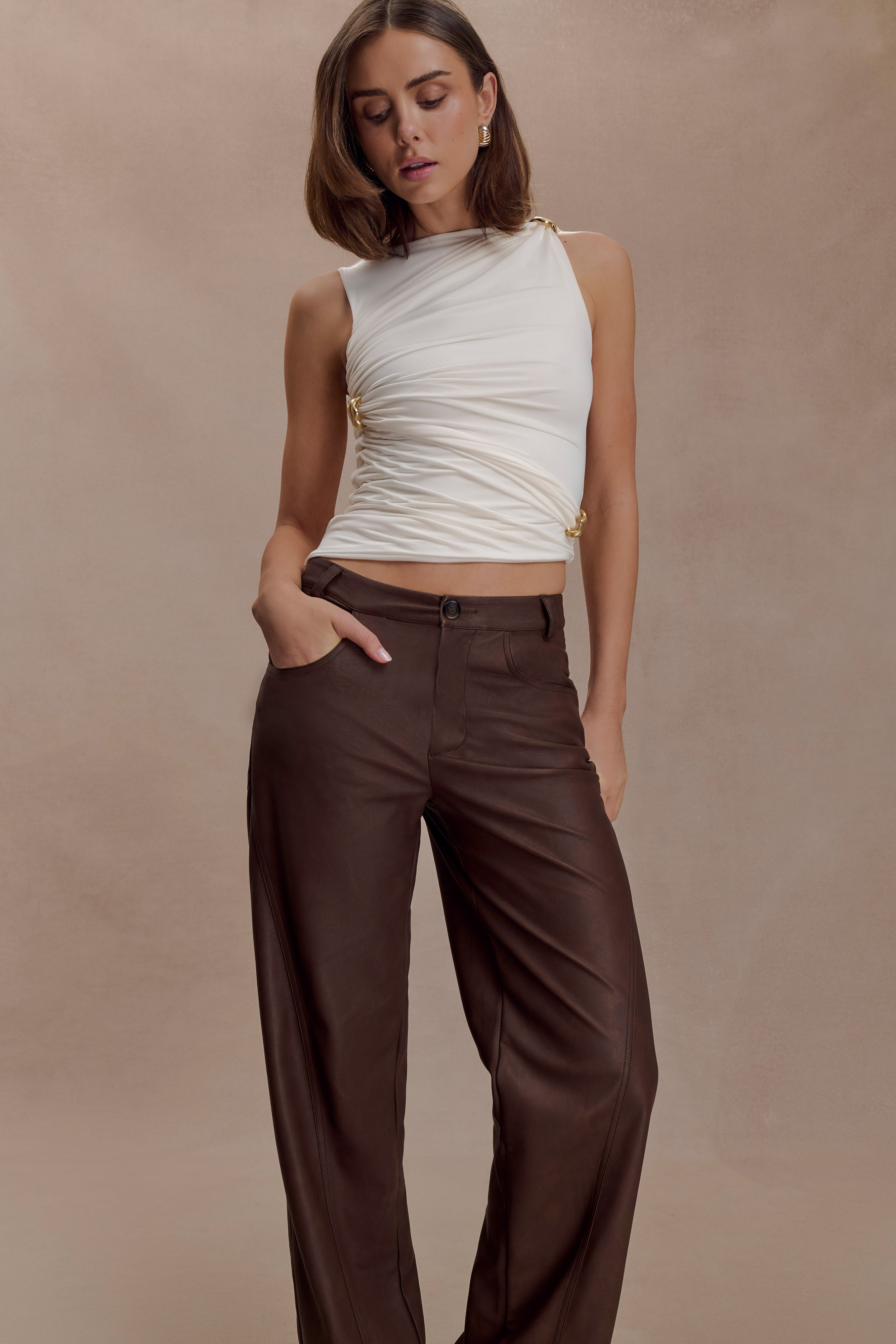 Amia Slinky Sleeveless Top With Hardware - Ivory