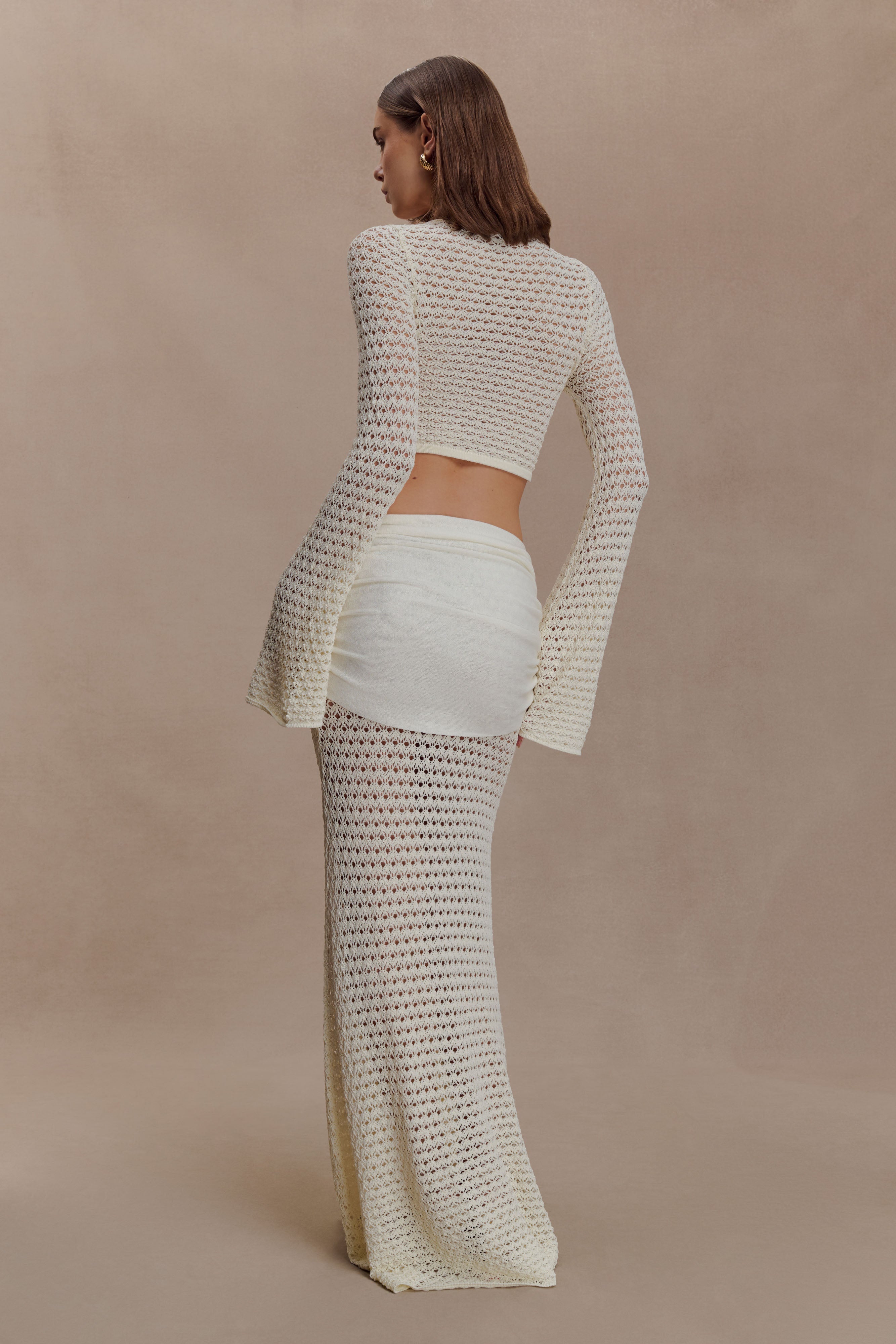 Mania Crochet Long Sleeve Cropped Top - Ivory