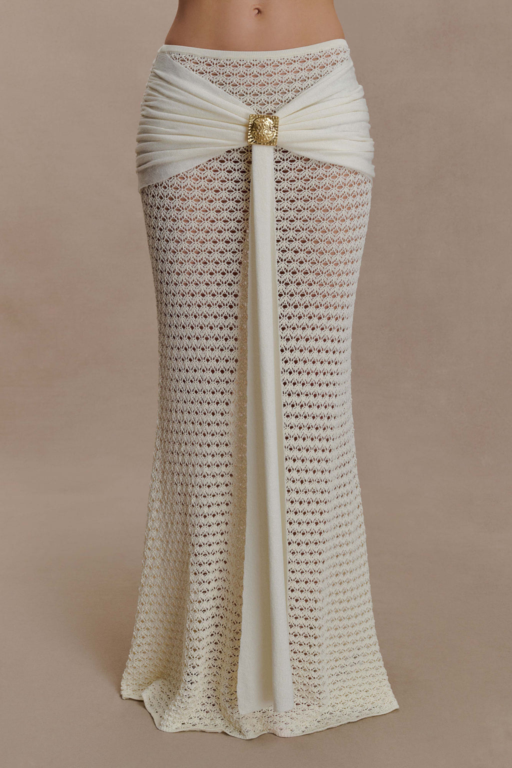 Mania Crochet Maxi Skirt With Hardware - Ivory