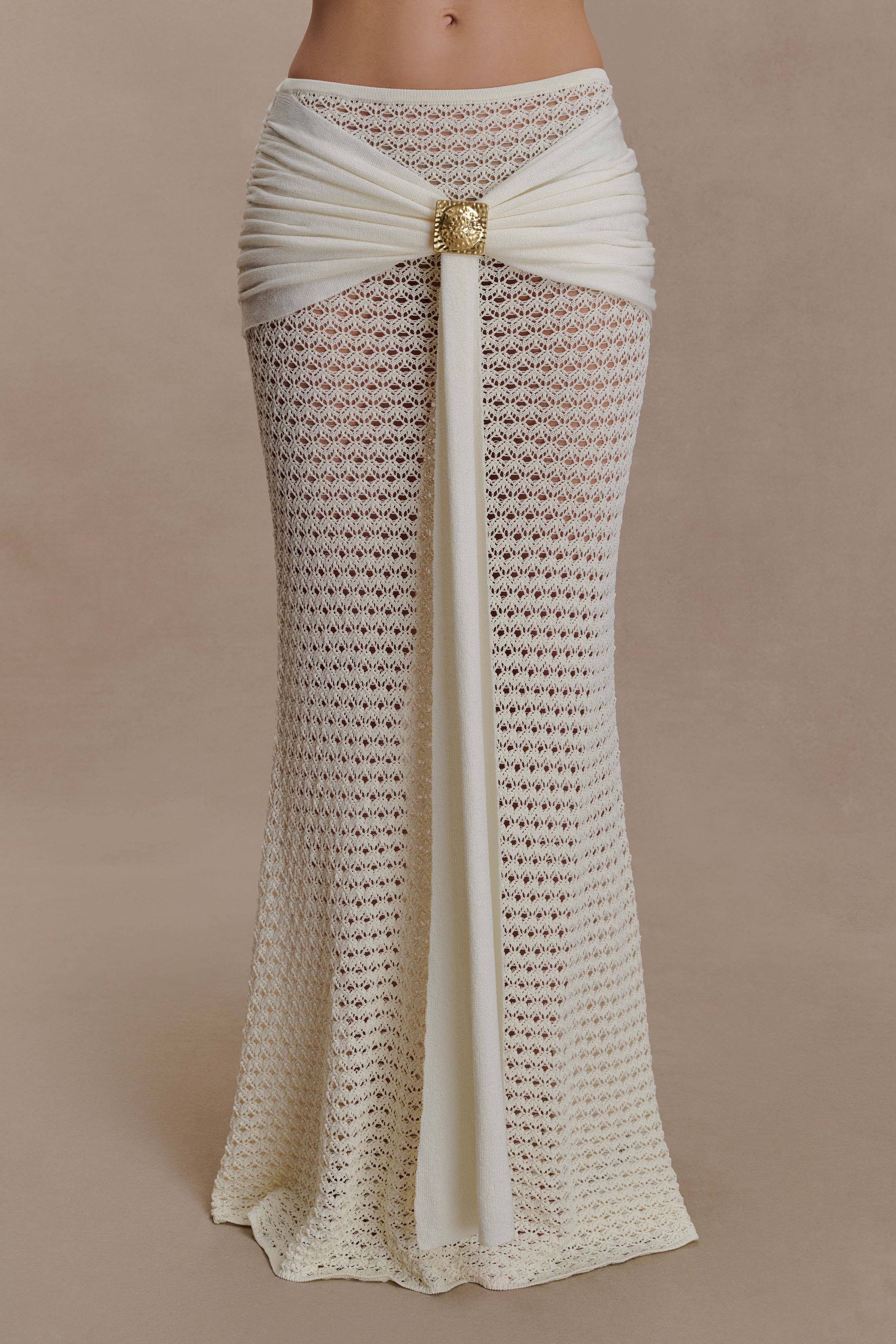 Mania Crochet Maxi Skirt With Hardware - Ivory