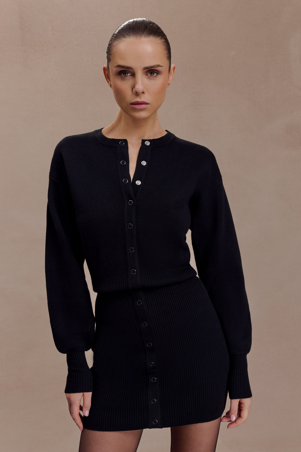 Xaden Wool Mix Knit Mini Dress - Black