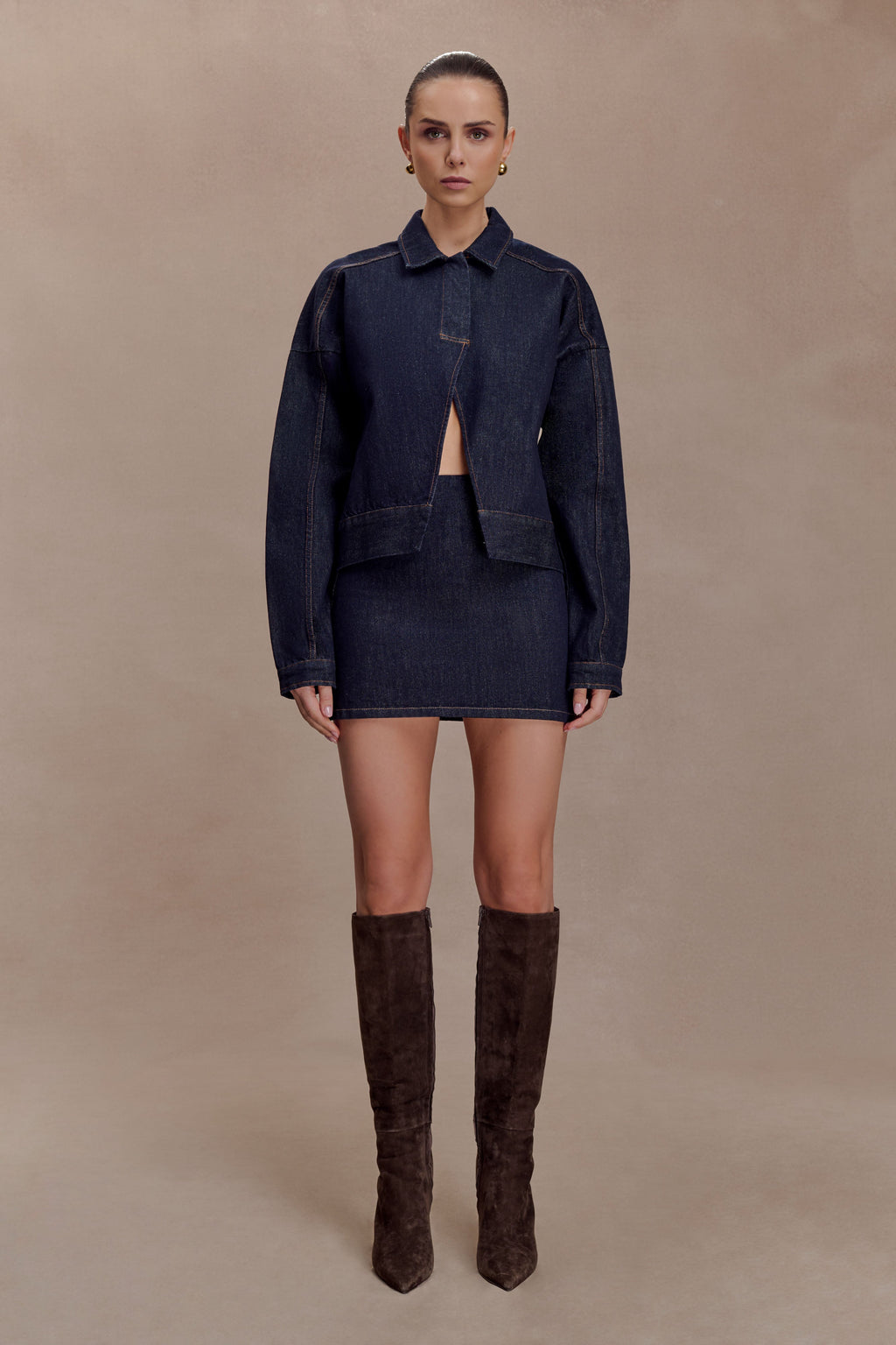 Olandria Oversized Jacket Top - Washed Indigo Blue