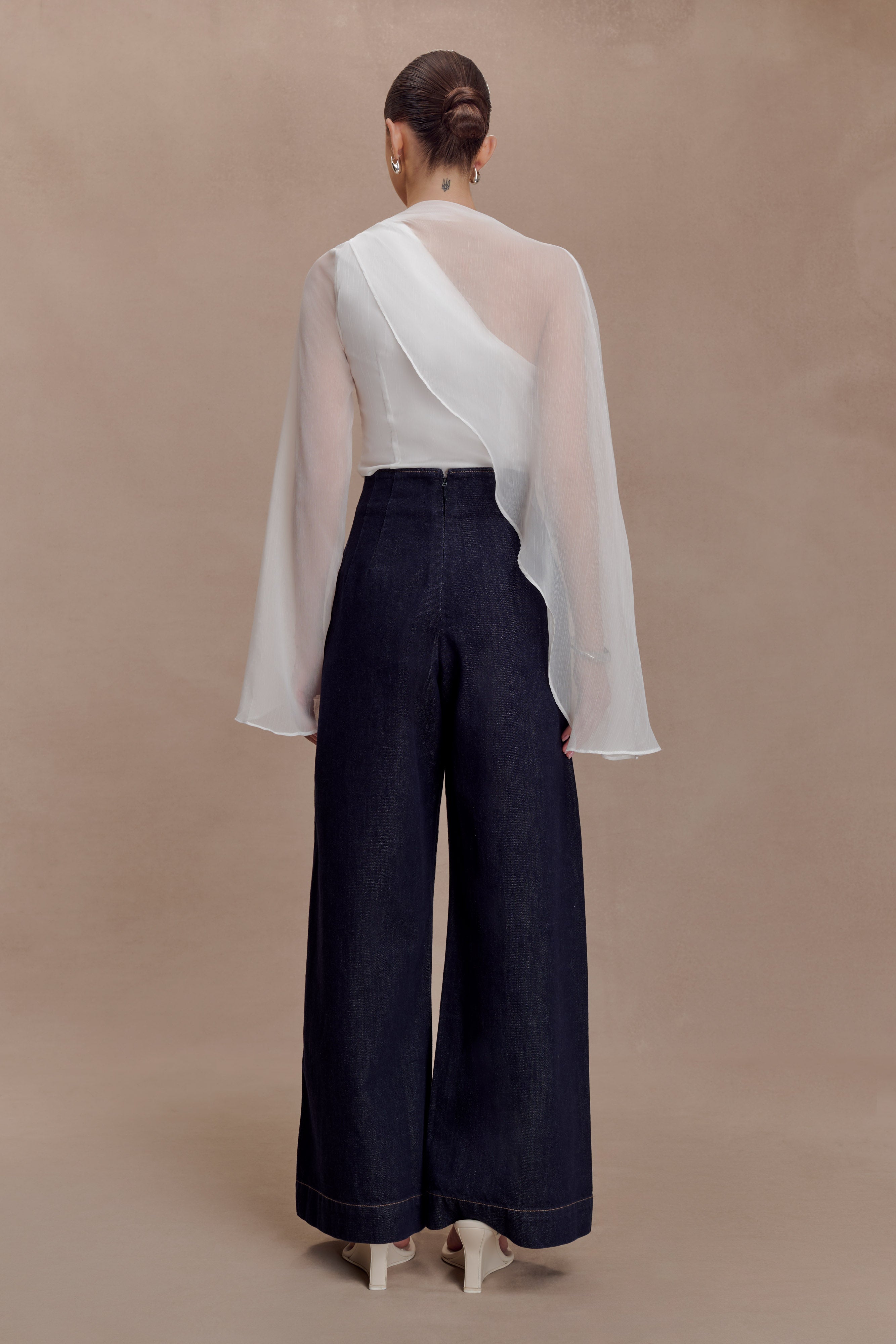 Ida Sheer Asymmetrical Long Sleeve Cape - White