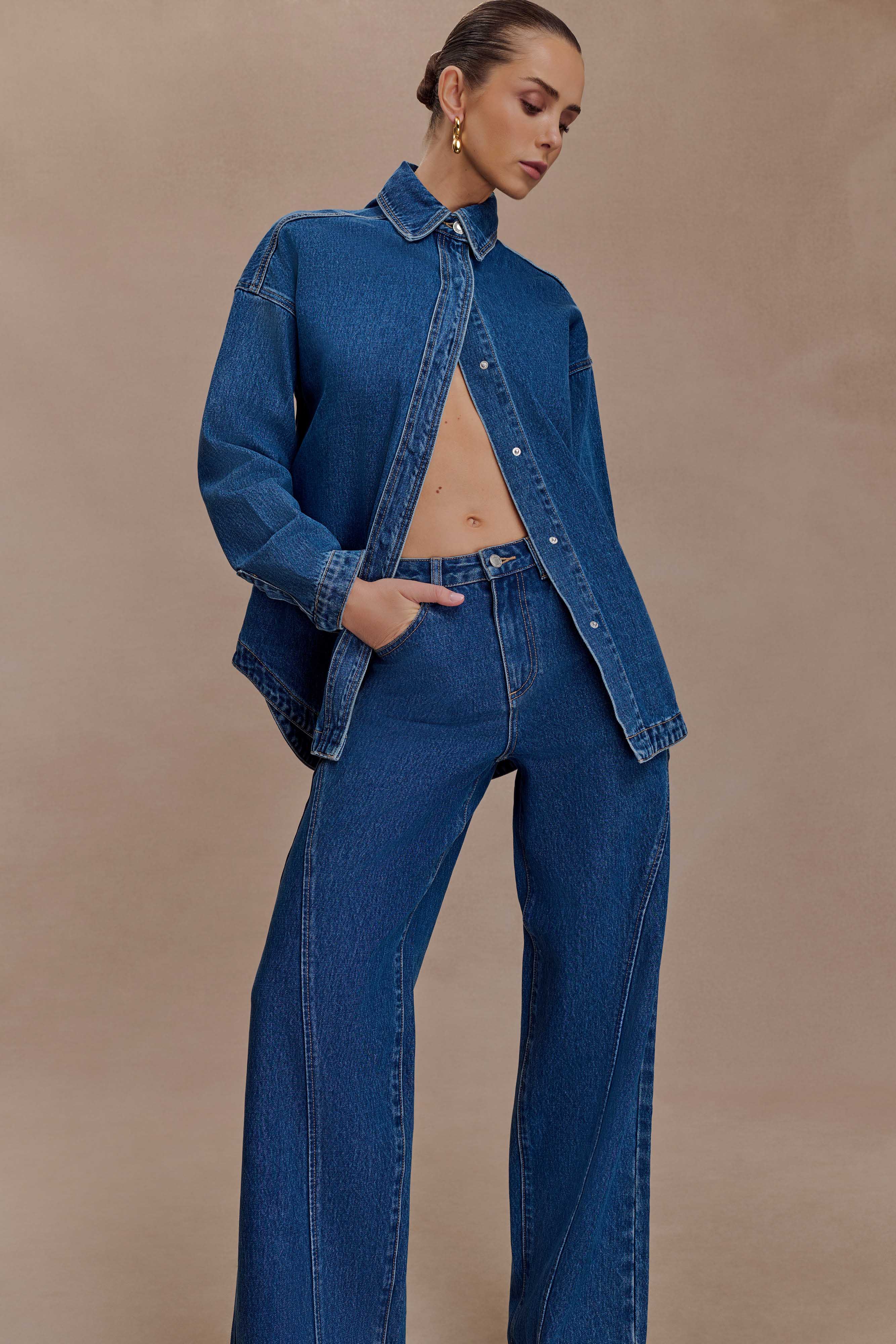 Lioda Oversized Denim Shirt - Dark Blue