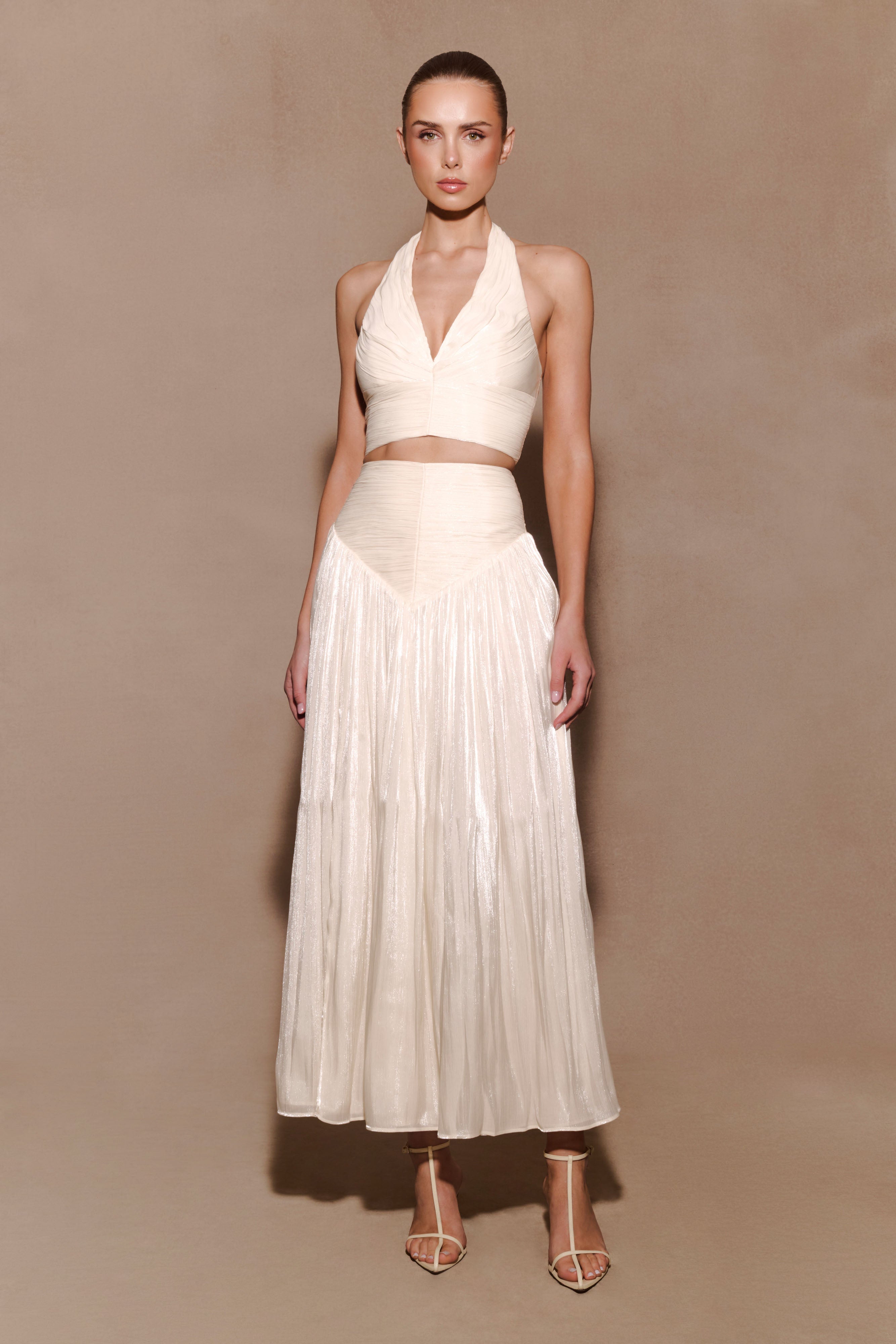 Makena Gathered V Neck Top - Opal White