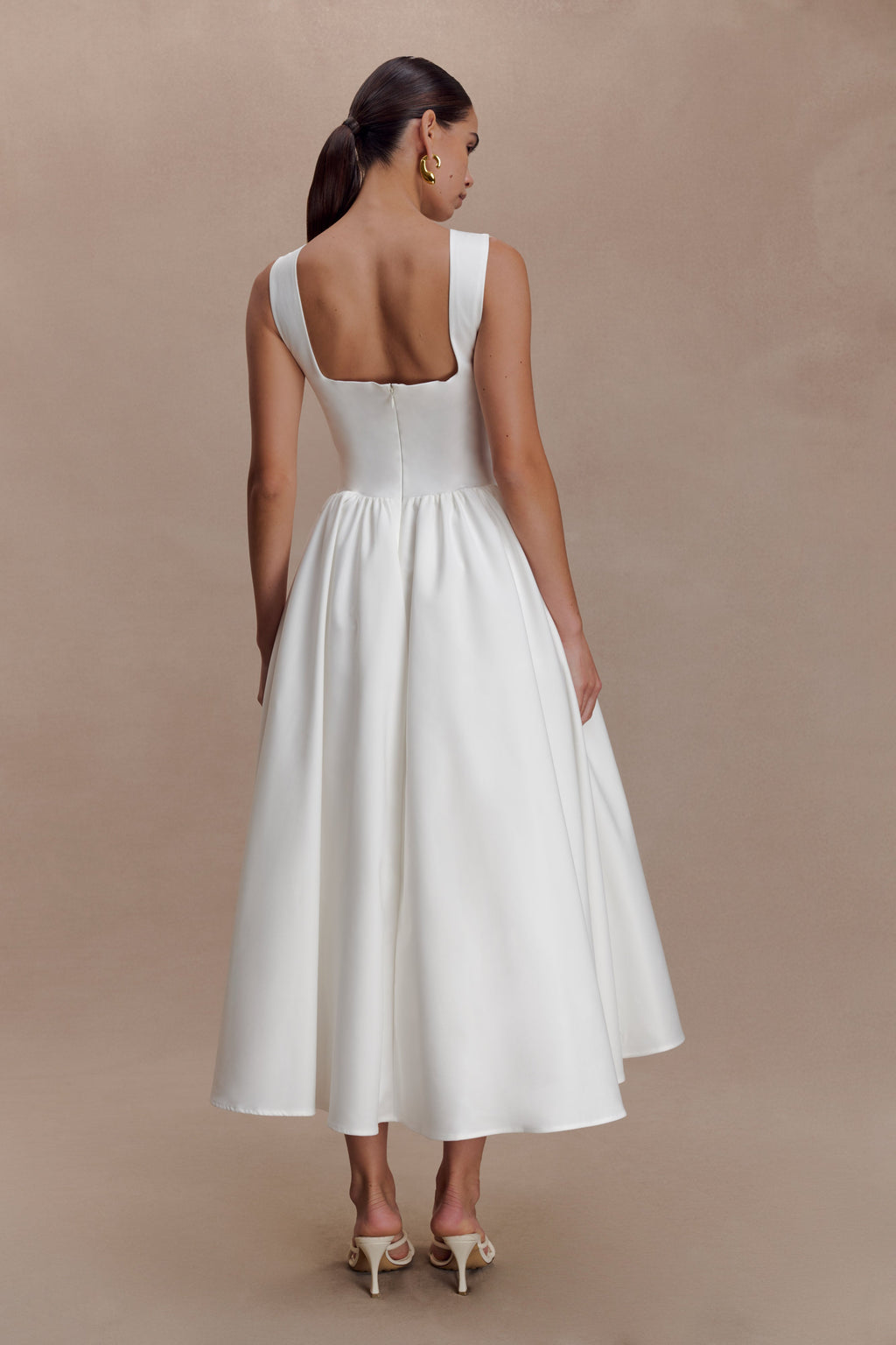 Monika Gathered Waist Cotton Midi Dress - White