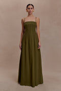 Sofie Pintuck Linen Maxi Dress - Khaki