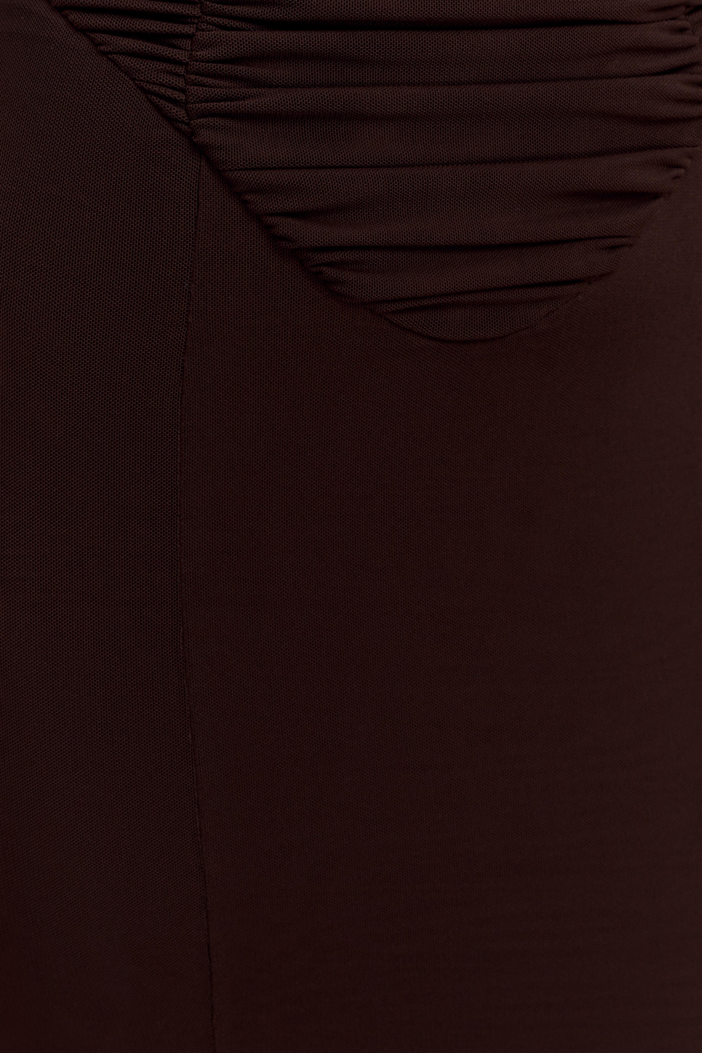 Willa Gathered Mesh Midi Dress - Chocolate