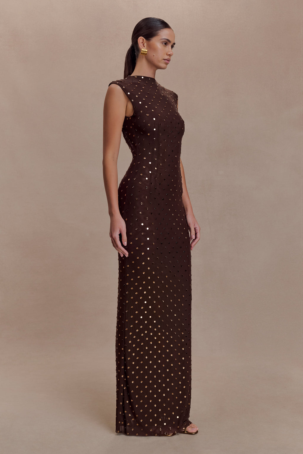 Samara Sleeveless Diamante Maxi Dress - Chocolate
