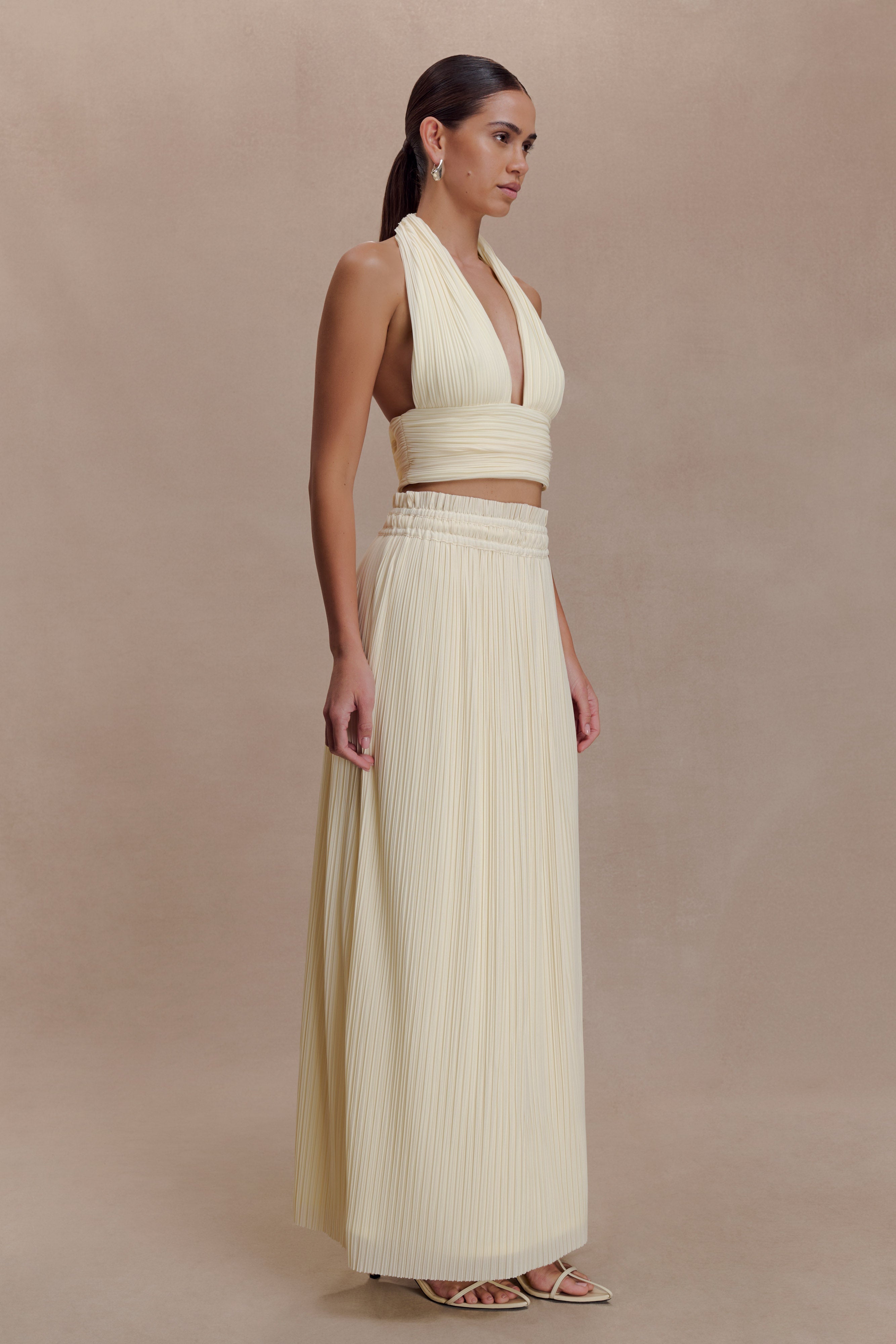 Amaris Gathered Plisse Maxi Skirt - Lemon