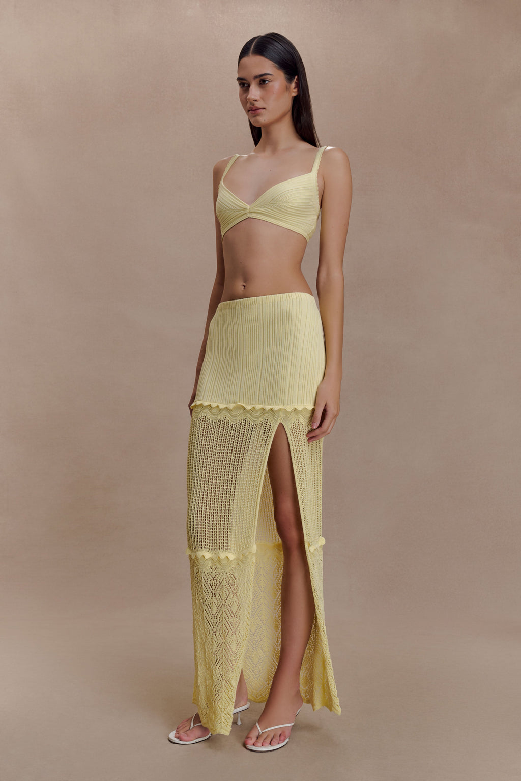 Coleene Pointelle Knit Maxi Skirt - Lemon